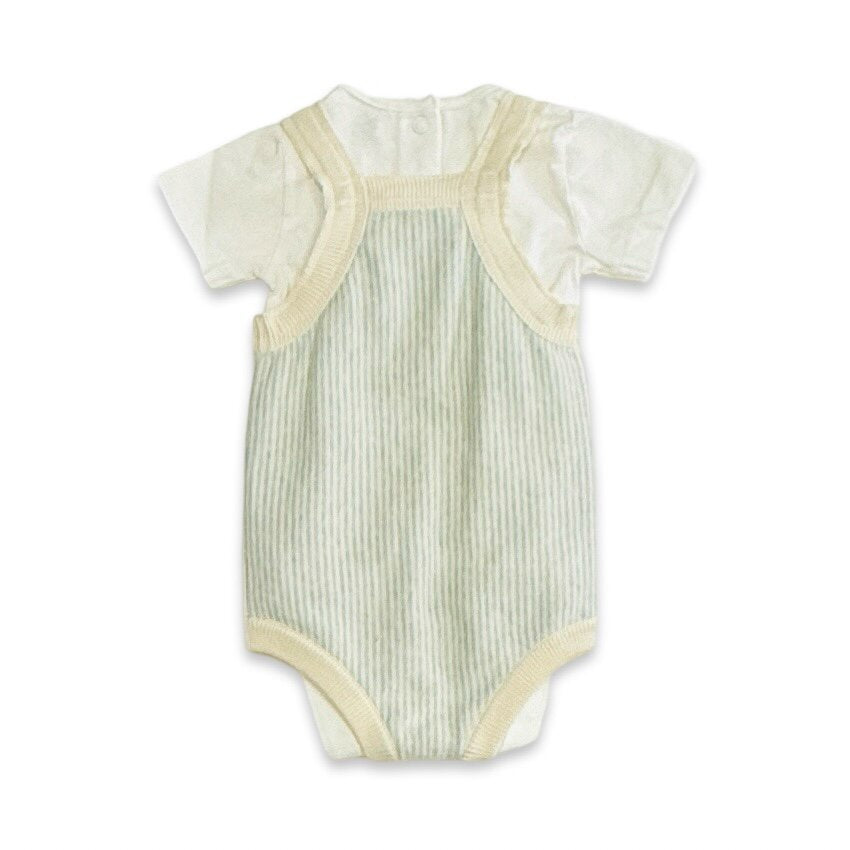 Lemon Stripe Embroidered Knit Baby Romper Set (Organic Cotton)
