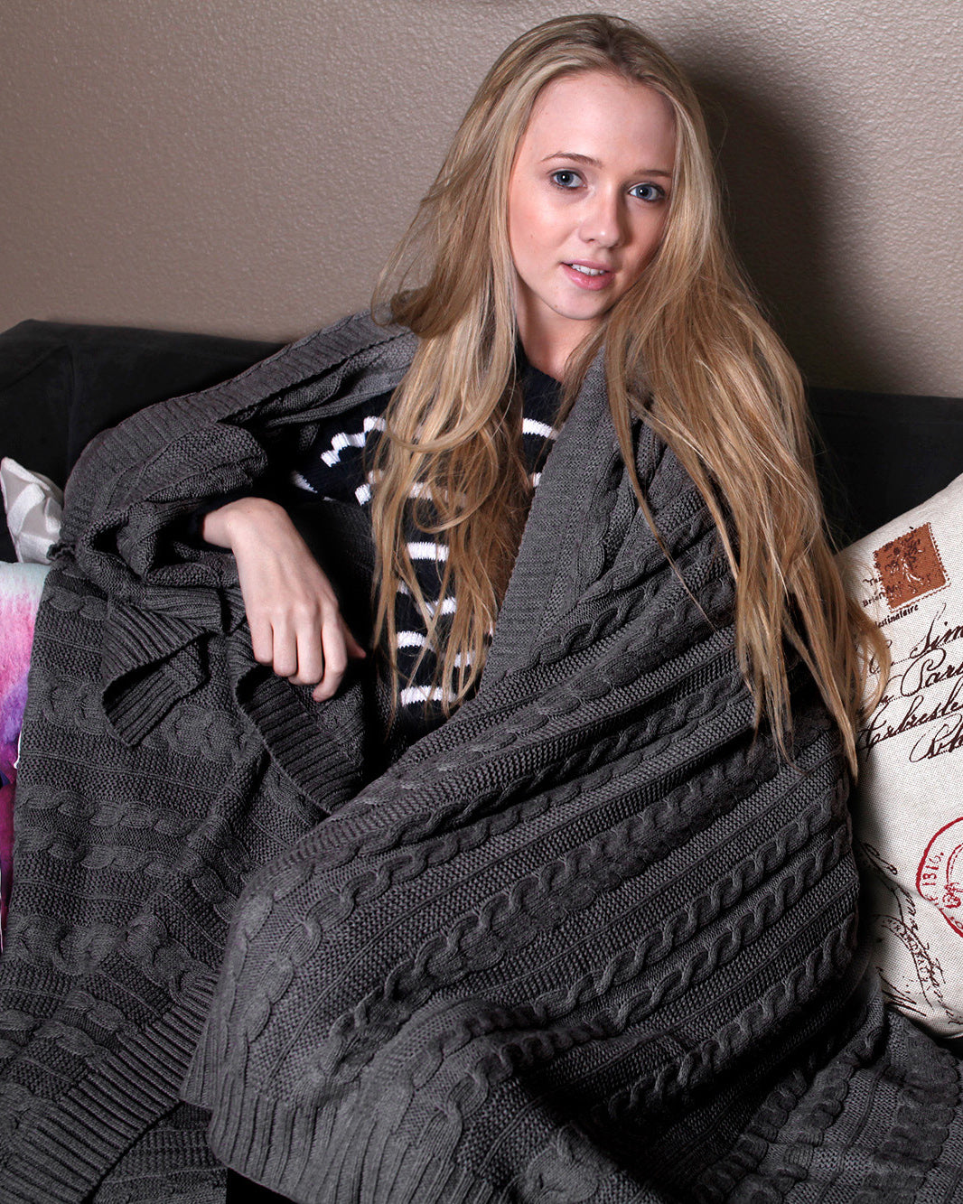 Pure Organic Cotton Cable Knit Throw Blanket 50x70