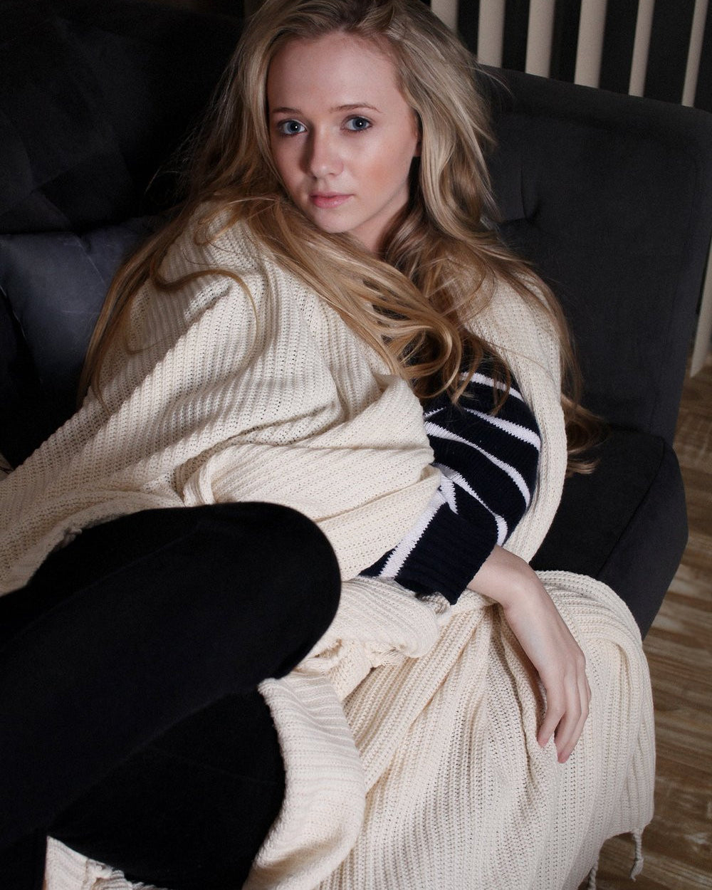 Pure Organic Cotton Rib Knit Throw Blanket 70x80