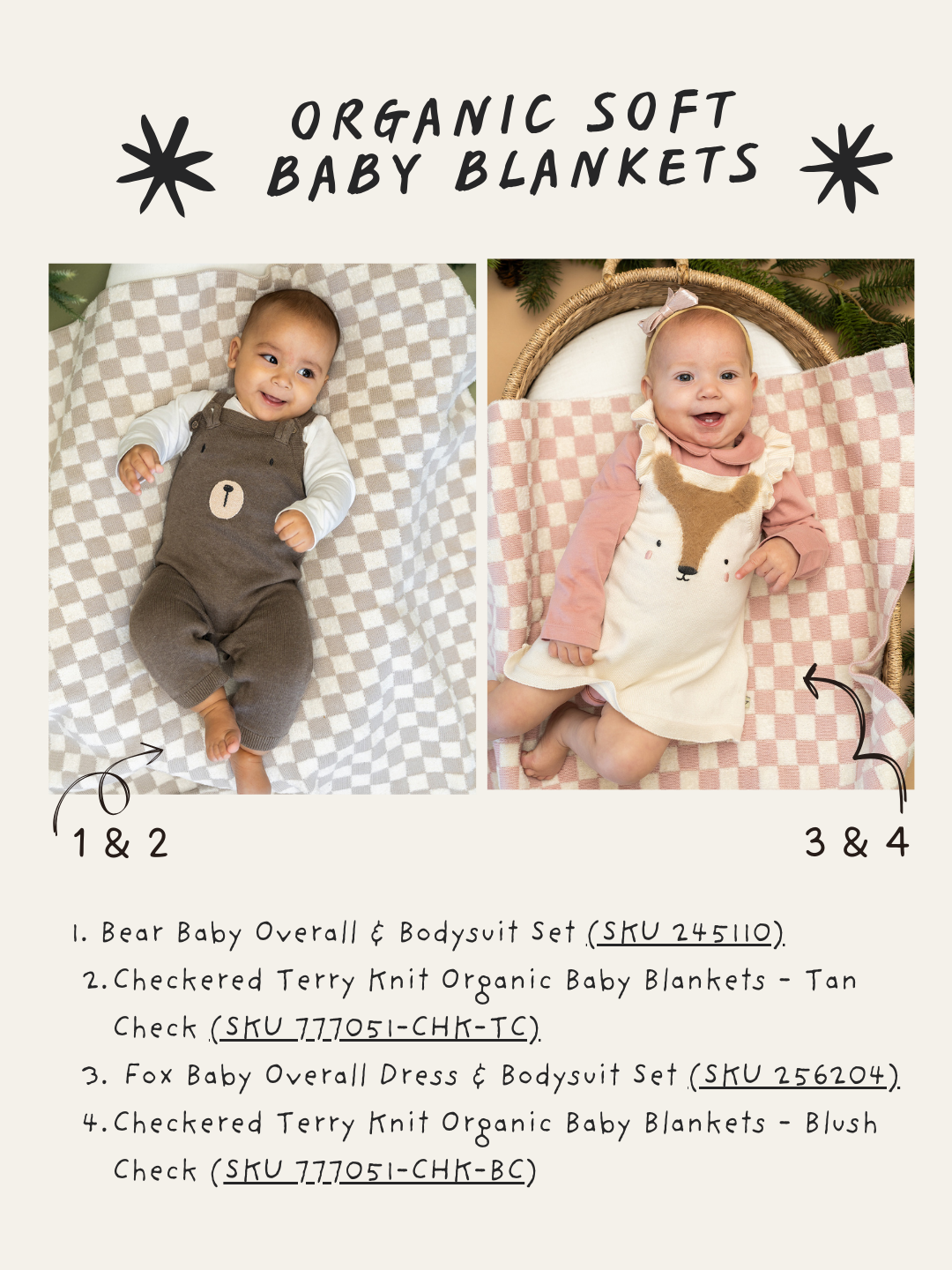 Checkered - Terry Knit Baby Blanket (Organic Cotton) - 2 Colors