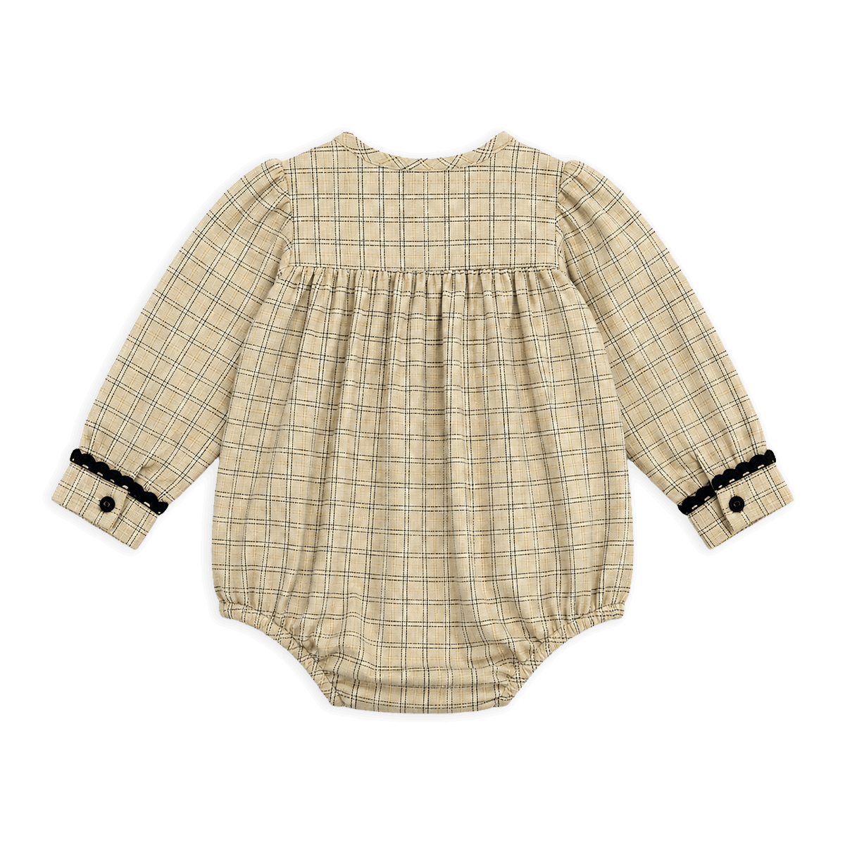 Organic Hand Smocked Gingham Baby Romper, Back