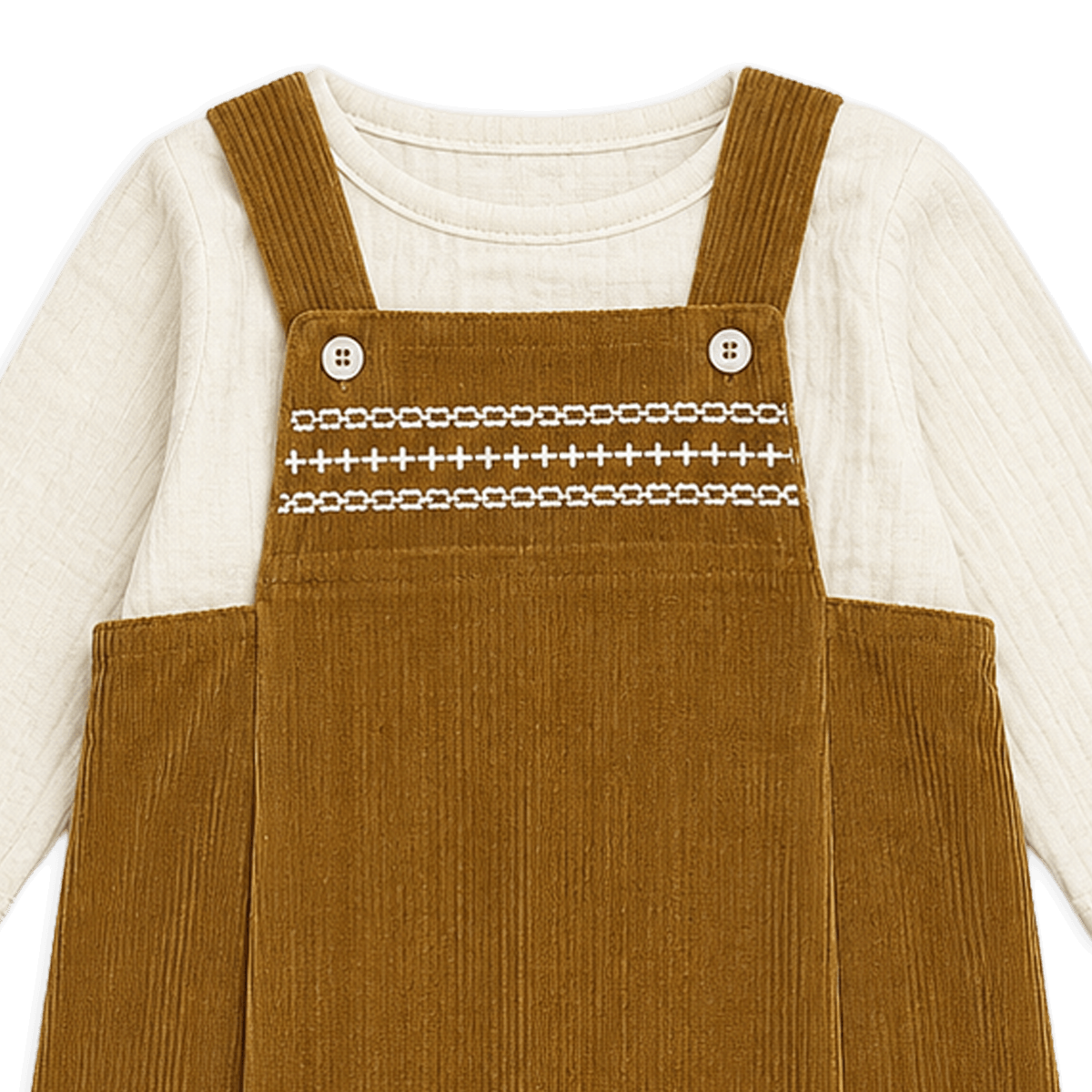 Organic Cotton Corduroy Baby Overall Set with Muslin Shirt, Detail