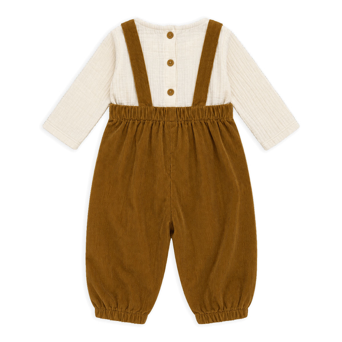 Organic Cotton Corduroy Baby Overall Set with Muslin Shirt, Back