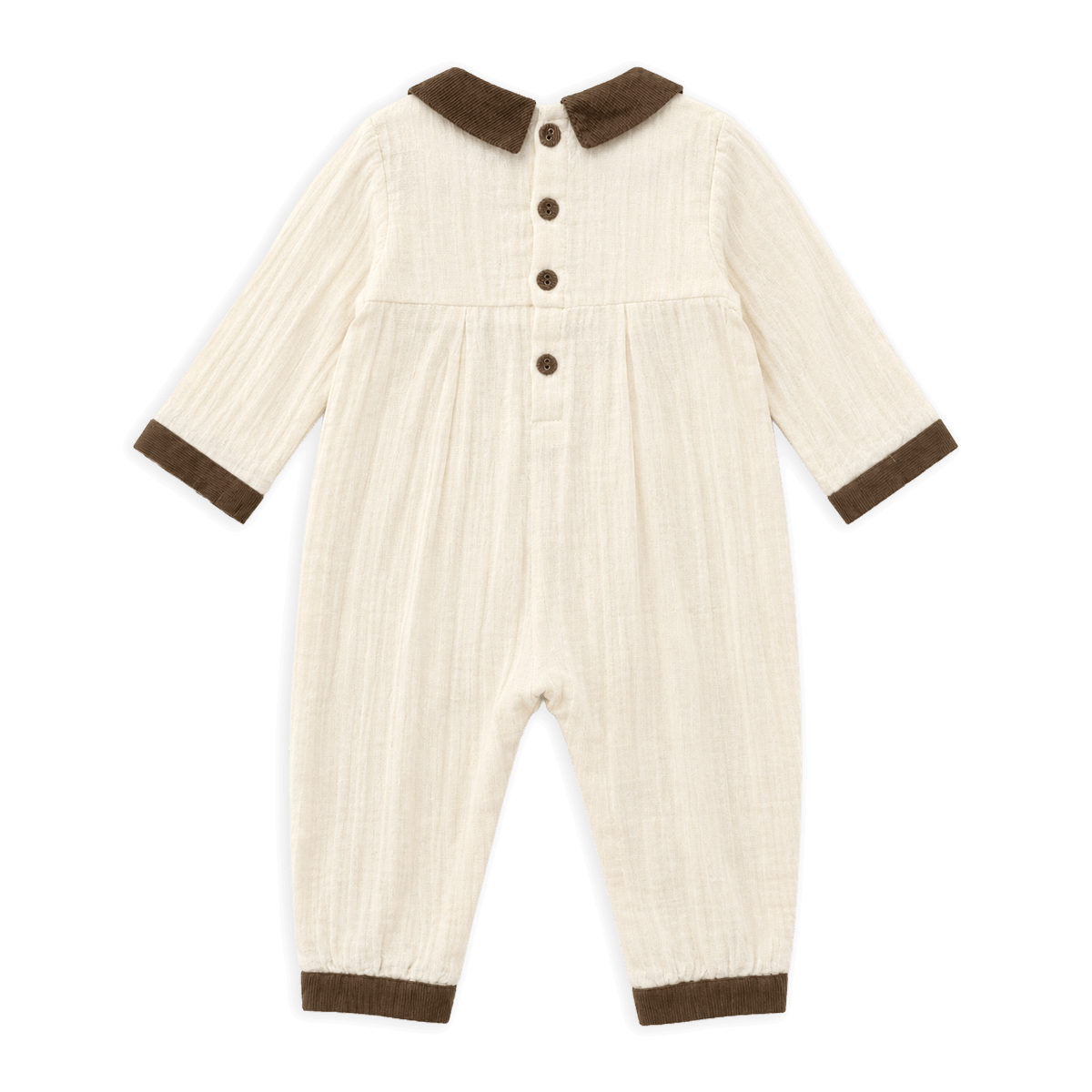 Organic Embroidered Crinkle Muslin Baby Jumpsuit, Back