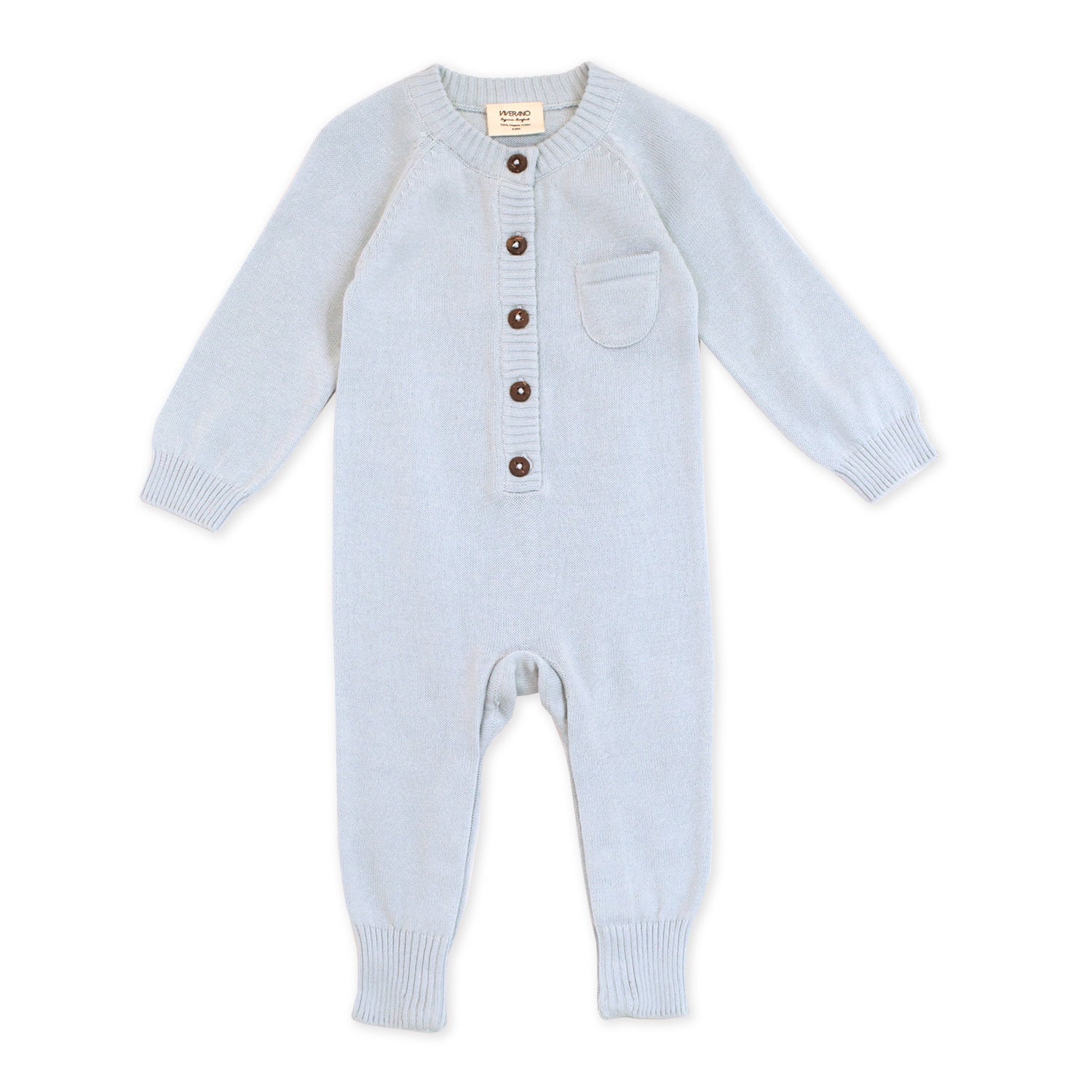 Viverano Milan Soft Organic Knit Blue Coverall Onesie for Babies- Baby Shower Gifts