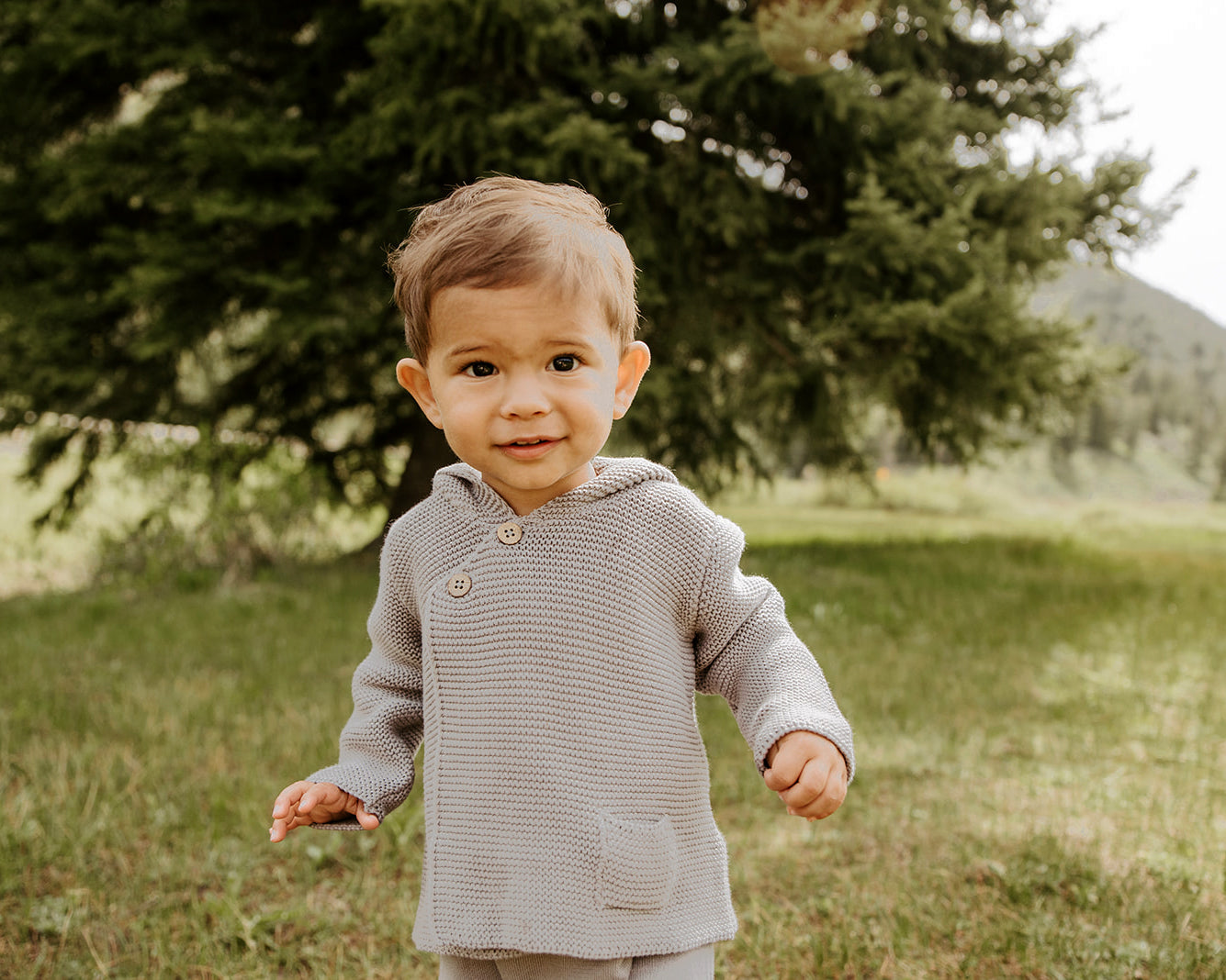 Chaqueta con capucha y botones de punto en tonos pastel de Milán (algodón orgánico), 4 colores