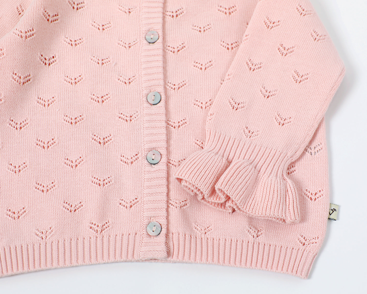 Milan Pointelle Knit Ruffle Baby Cardigan Sweater (Organic)