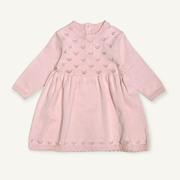 Milan Pointelle Knit Baby Sweater Dress (Organic Cotton) - Viverano