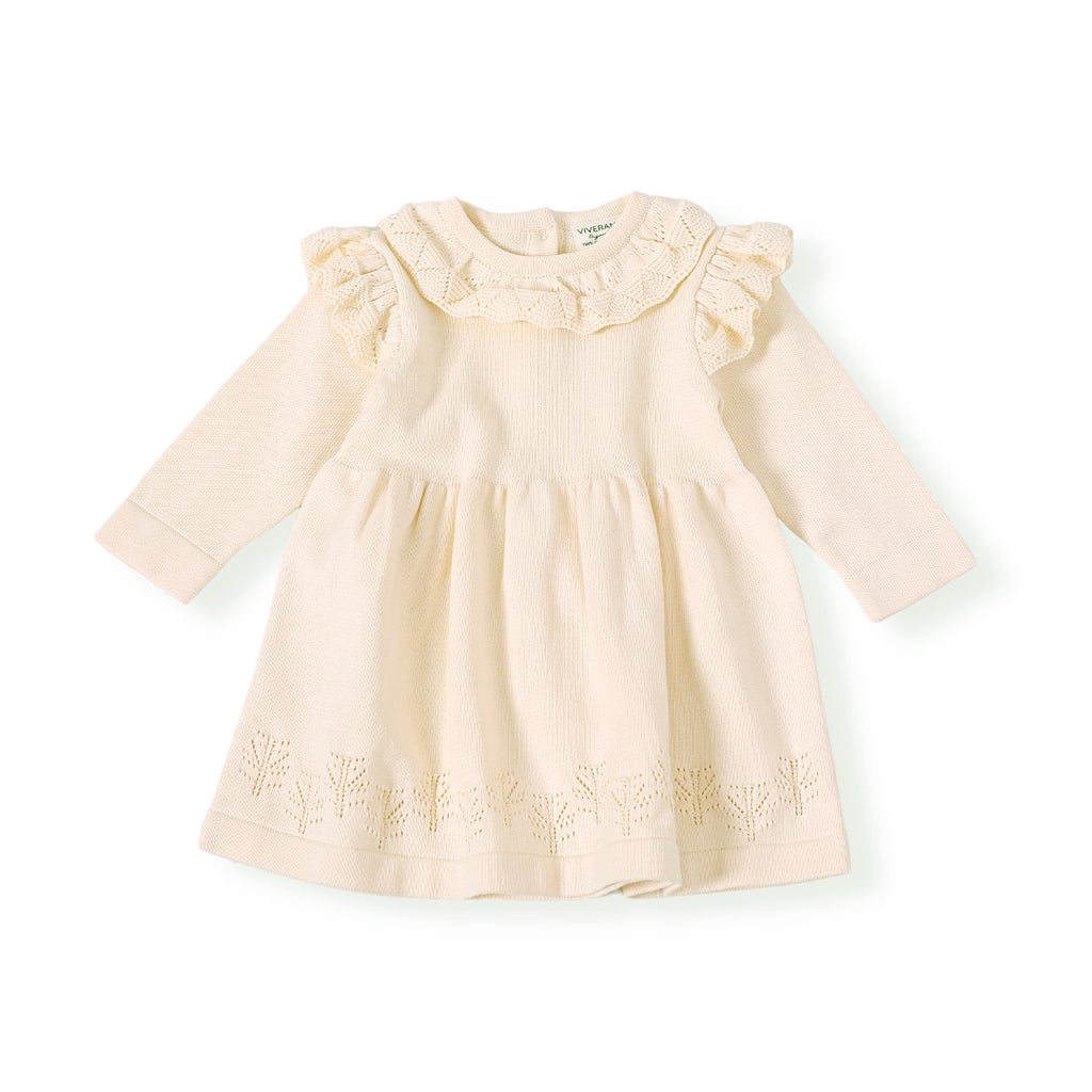 Milan Ruffle Collar Pointelle Knit Baby Sweater Dress (Organic Cotton), Cream / 6-12M Milan Ruffle Collar Pointelle Knit Baby Sweater Dress (Organic Cotton), Cream / 6-12M