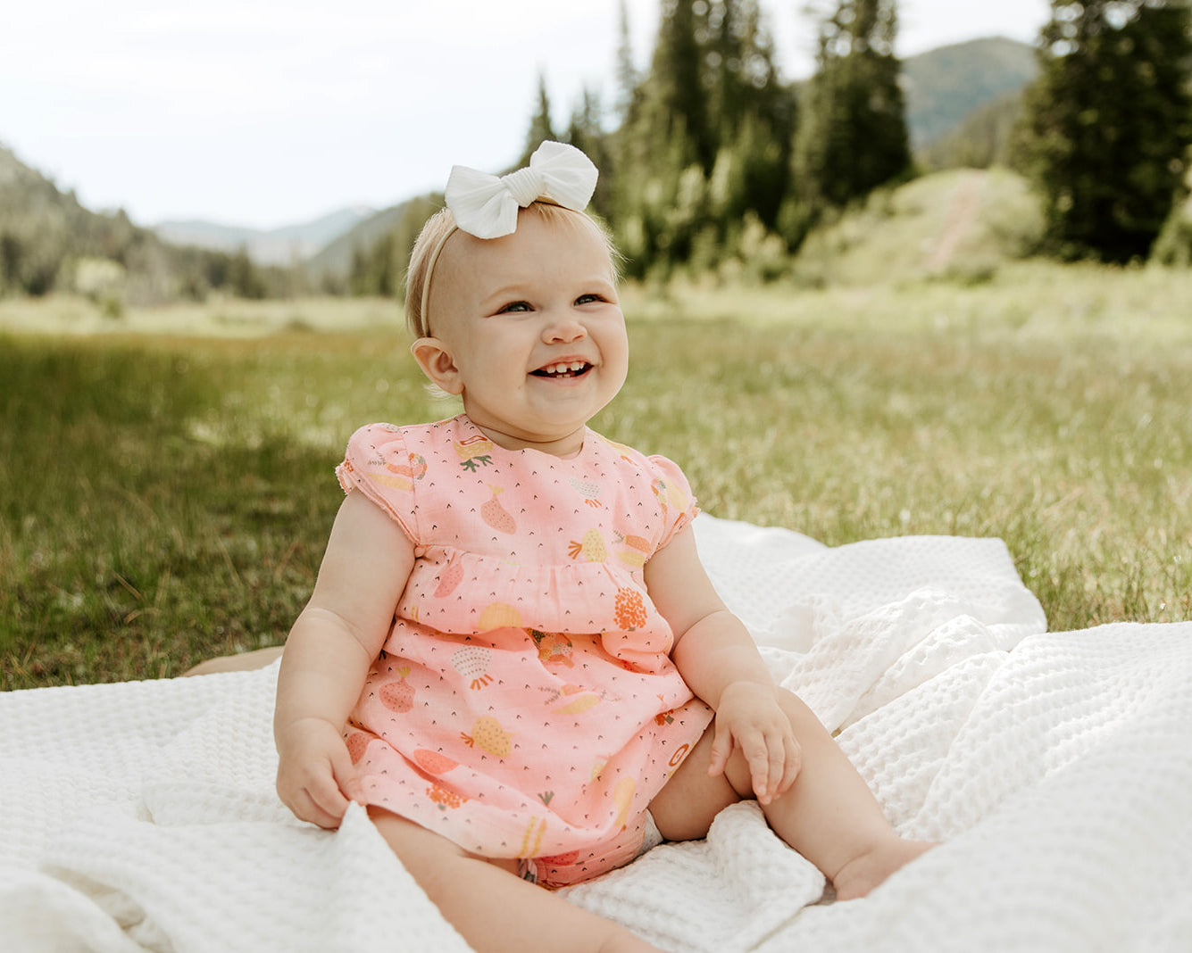 Organic Cotton Muslin Cap Sleeve Dress with Bloomer Set for Baby Girl - Veggie Salad