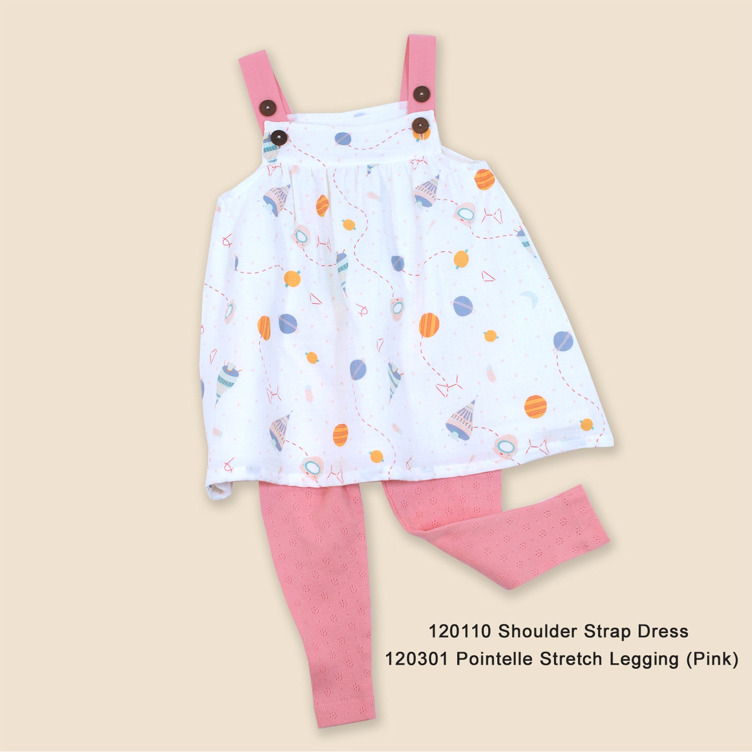 Organic Cotton Shoulder Strap Dress with Bloomer Set for Babies - Space Dream by Viverano