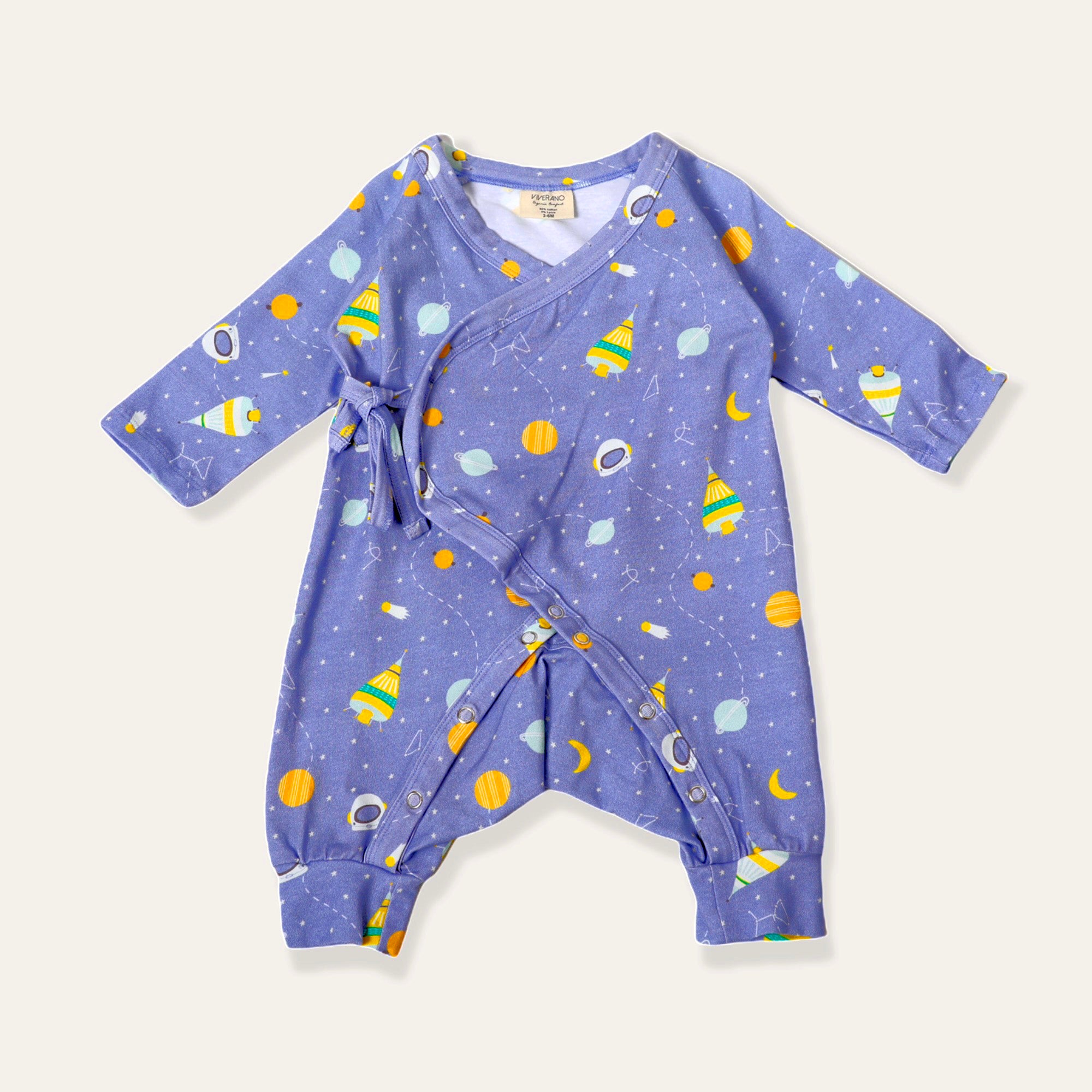 Organic Cotton Space Dream Kimono Coverall Romper - Viverano