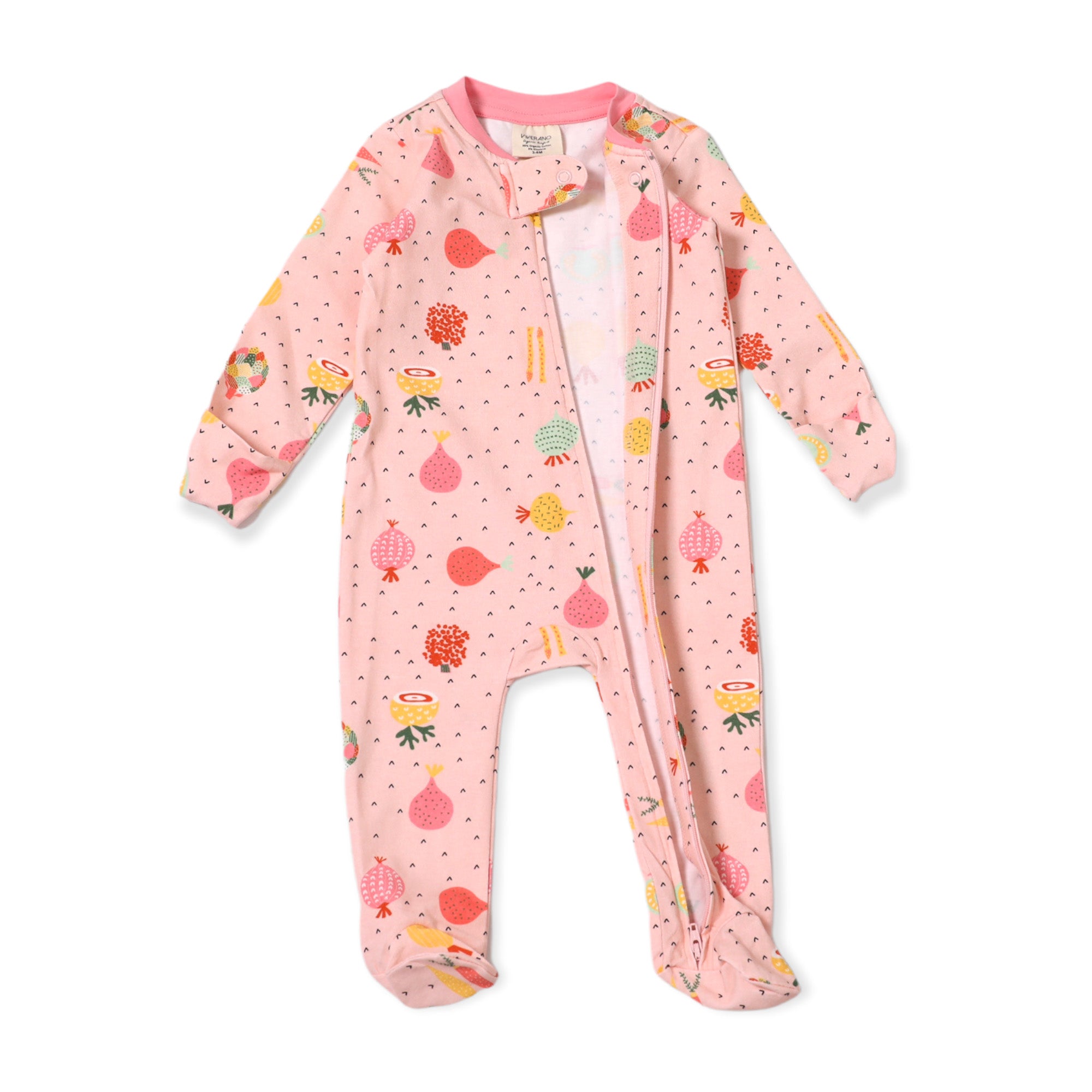 Organic Cotton Zipper Jumpsuit Footie - Veggie Salad