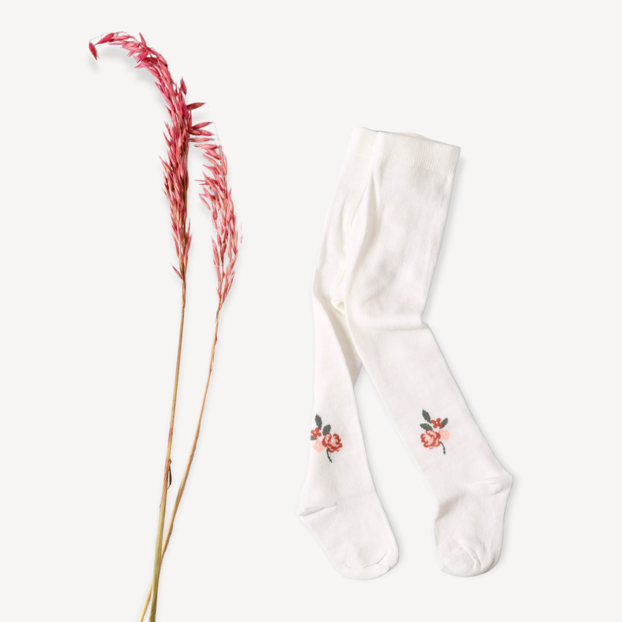 Fine Knit Baby Girl Tights (Floral Jacquard - Organic Blend) by Viverano