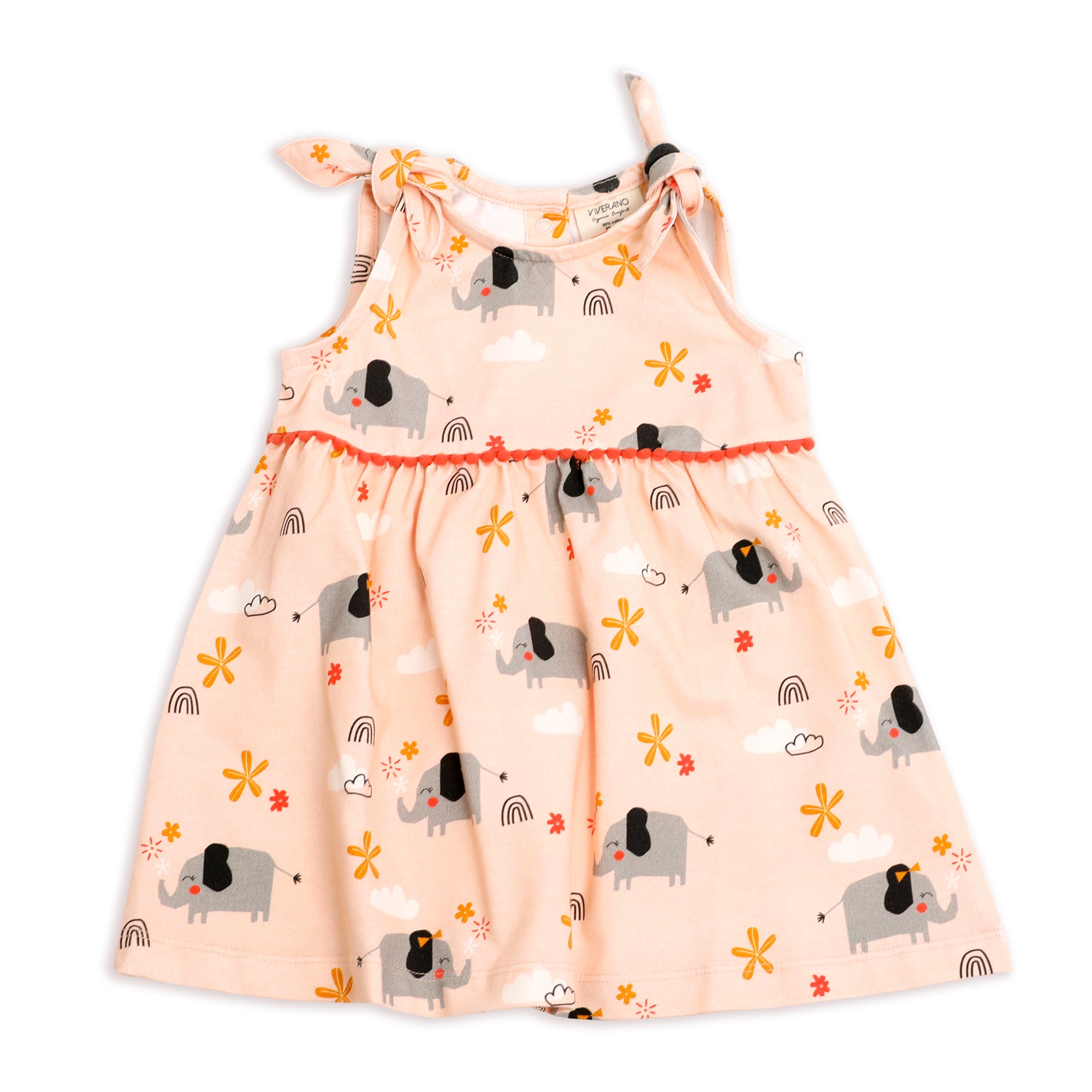Organic Cotton Elephant Shoulder Knot Dress for Baby Girls - Viverano