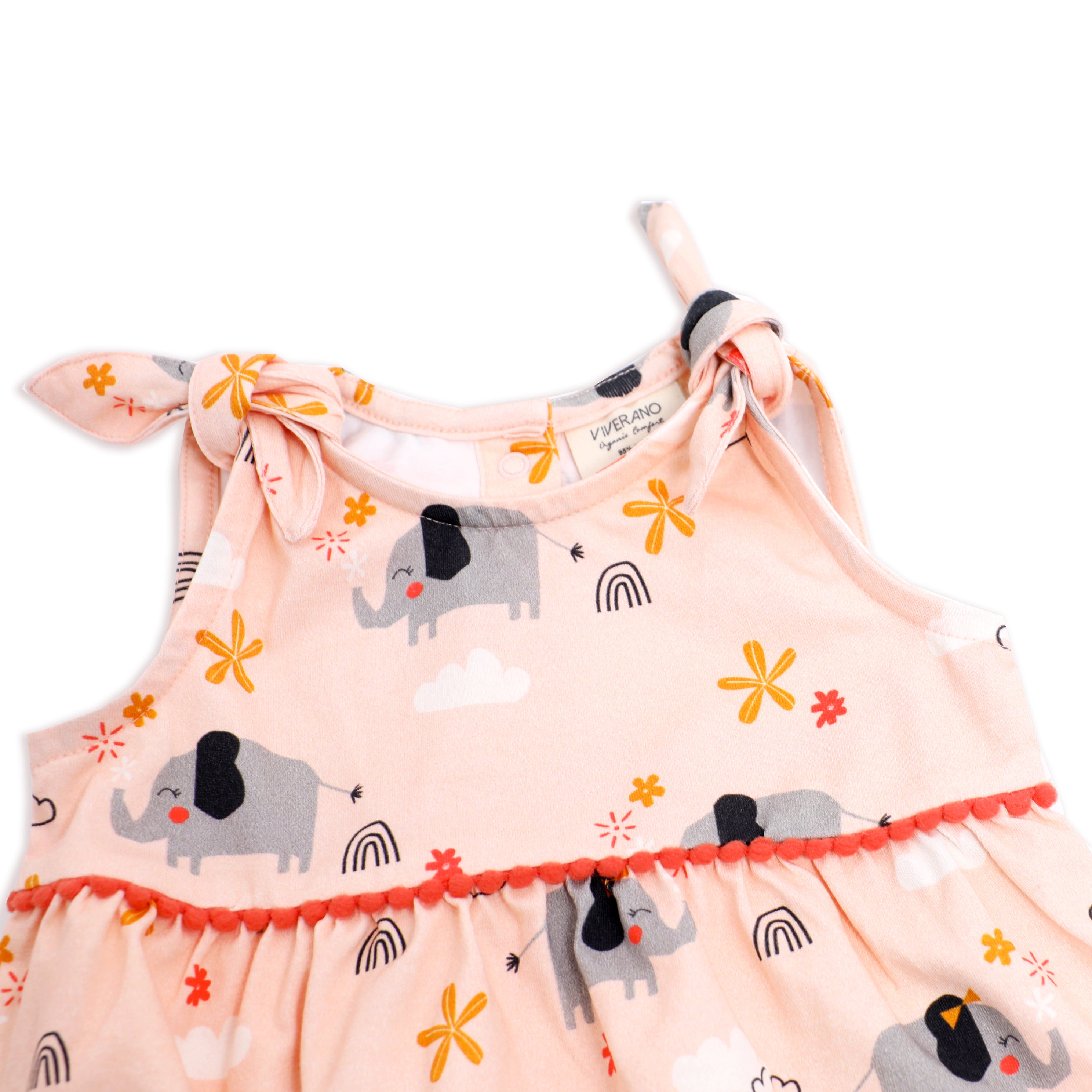 Organic Cotton Elephant Shoulder Knot Dress for Baby Girls - Viverano