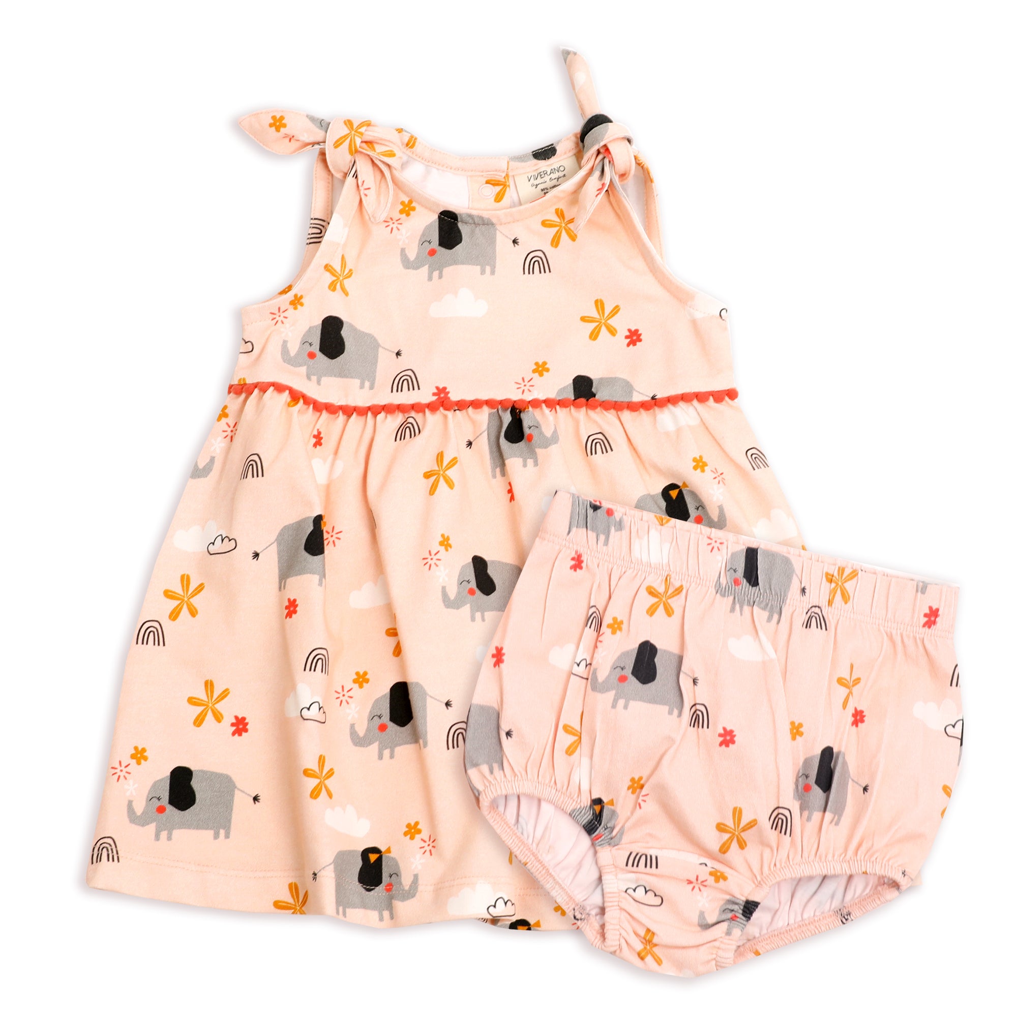 Organic Cotton Elephant Shoulder Knot Dress for Baby Girls - Viverano