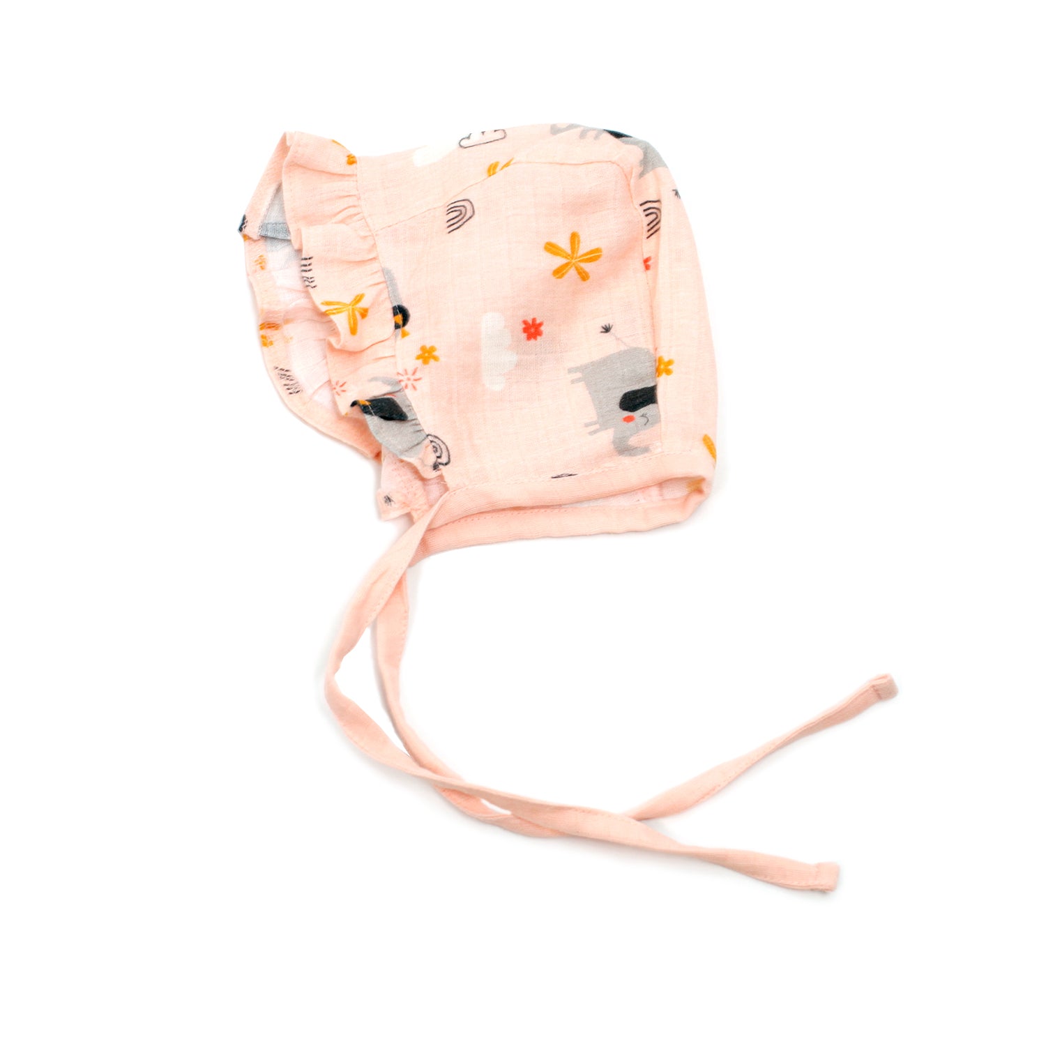 Organic Muslin Elephant Ruffled Bonnet Hat for Baby Girls - Viverano