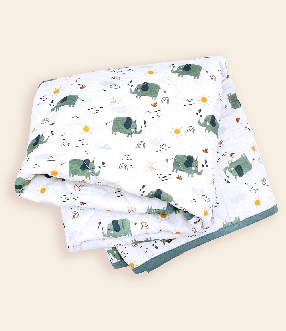 Organic Elephant Reversible Baby Quilted Blanket - Baby Shower Gifts