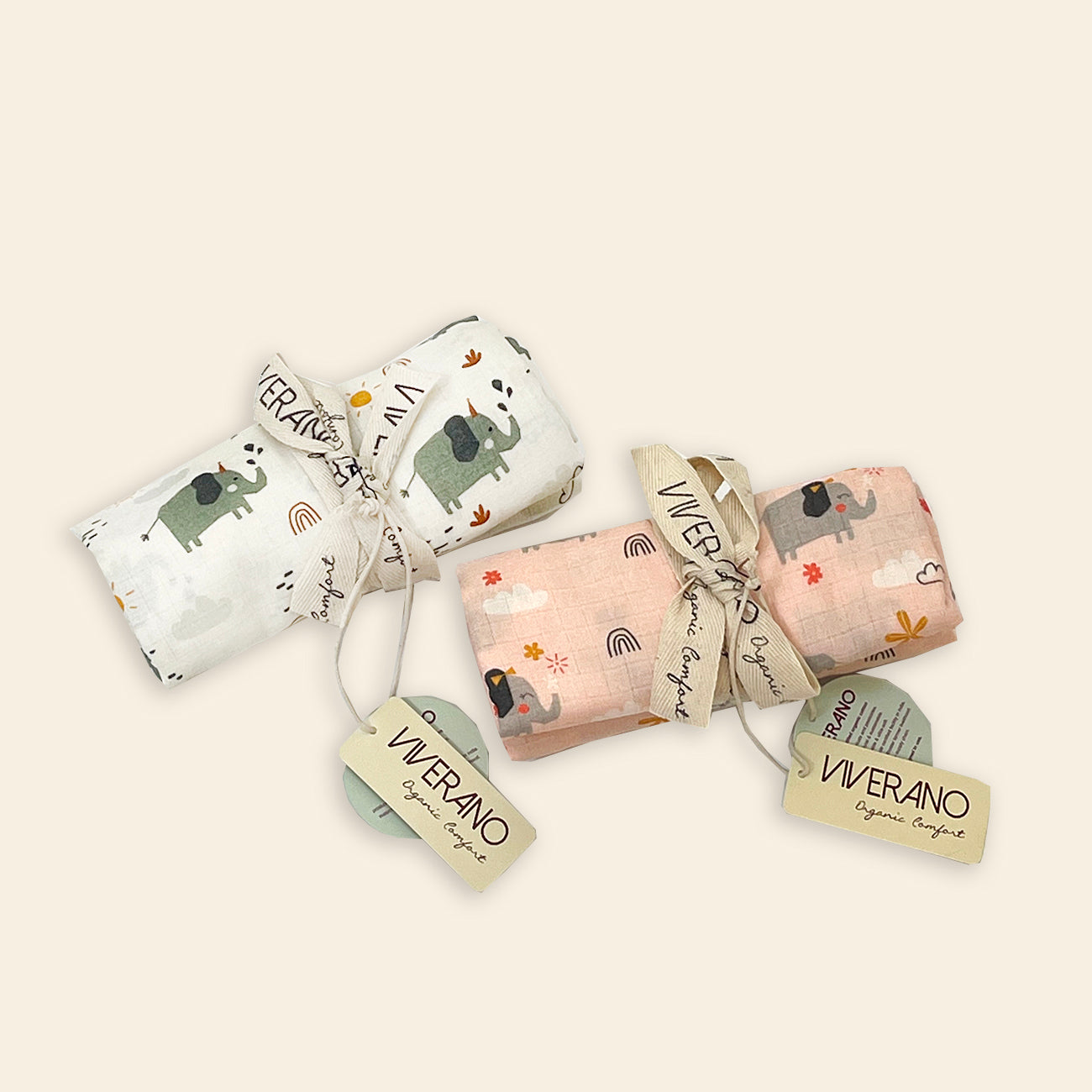 Elephant Safari Baby Swaddle Blanket (Organic Muslin) - Viverano