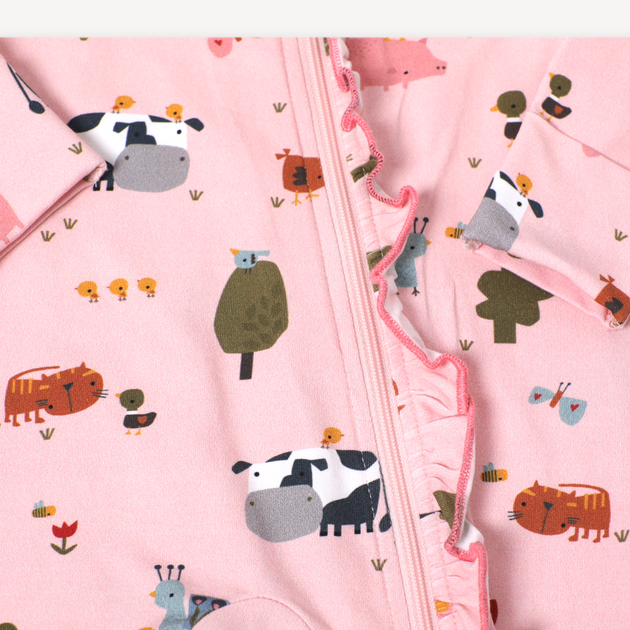Organic Cotton Farm Ruffled Zipper Baby Jumpsuit Footie Viverano