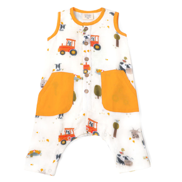Organic Farm Side Pocket Sleeveless Jumpsuit Romper for Babies by Viverano