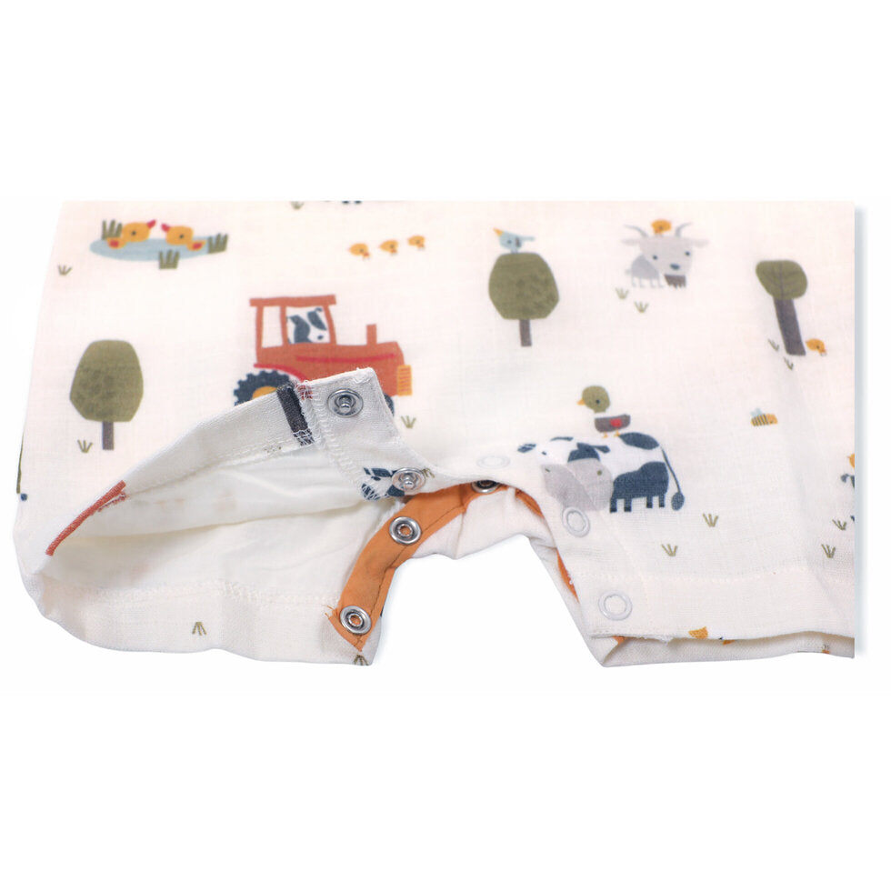 Farm Sleeveless Short Pocket Romper (Organic Muslin) Viverano