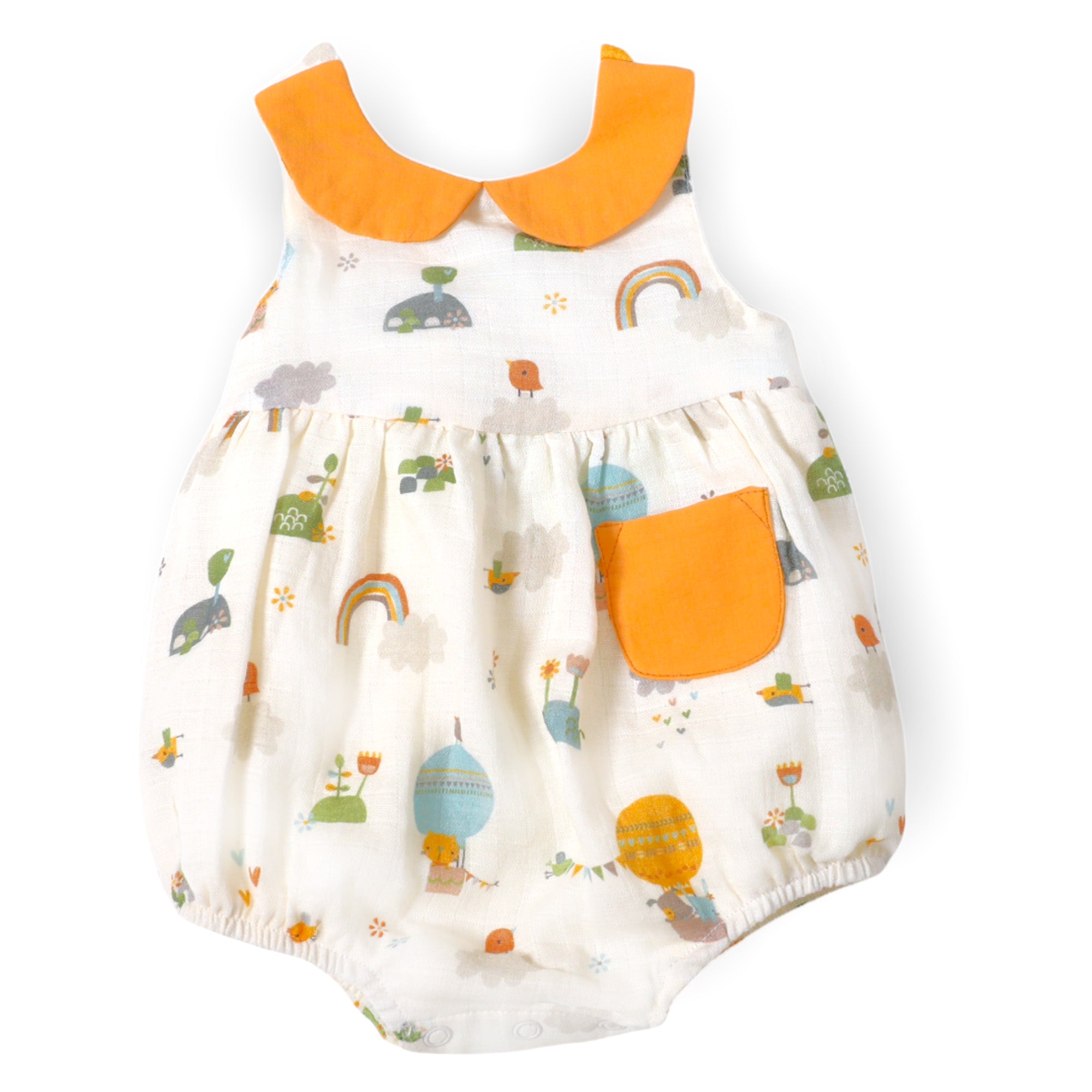 Organic Muslin Balloon Peter Pan Collar Bubble Baby Romper - Viverano