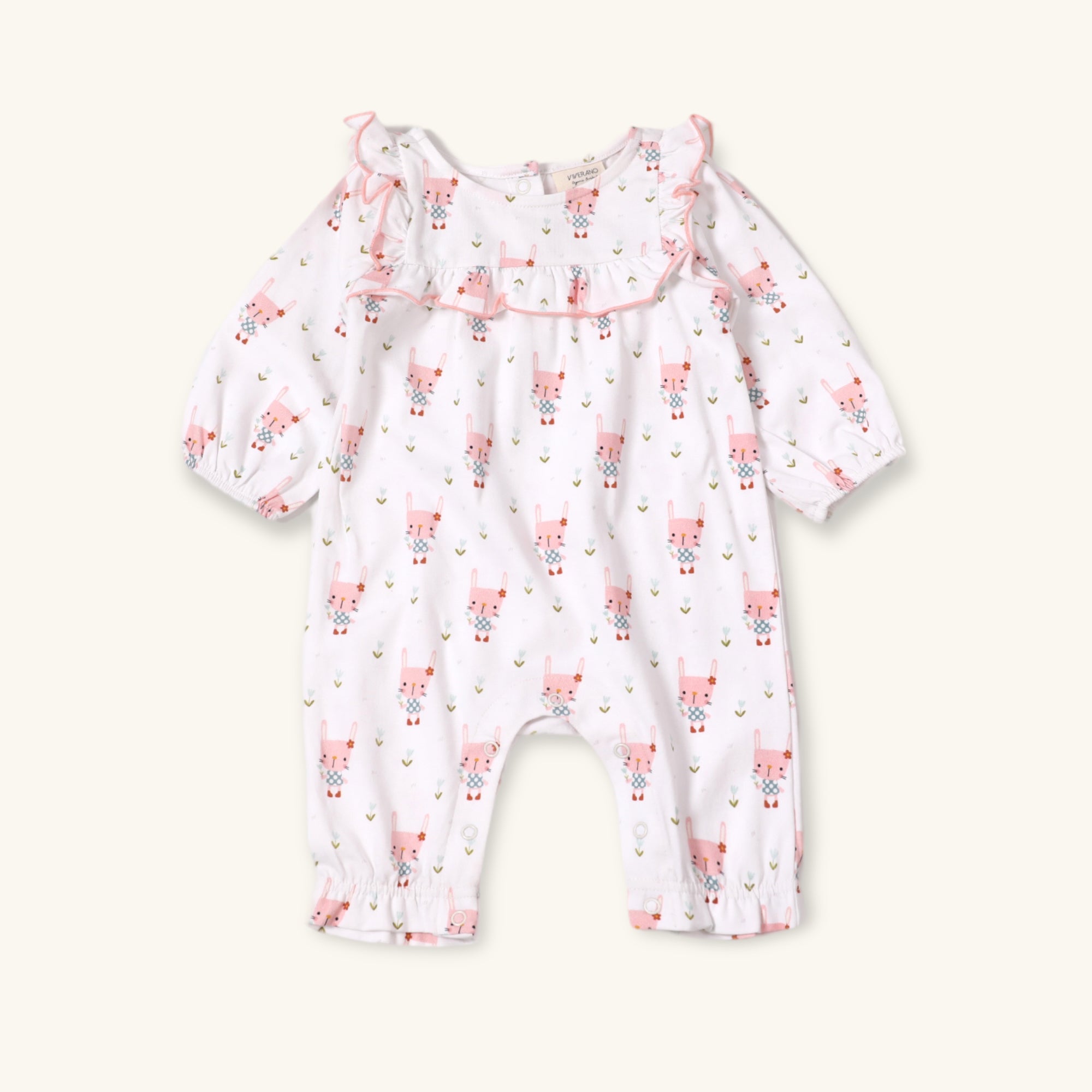 Bunny Ruffle Organic Baby Jumpsuit by Viverano Organics