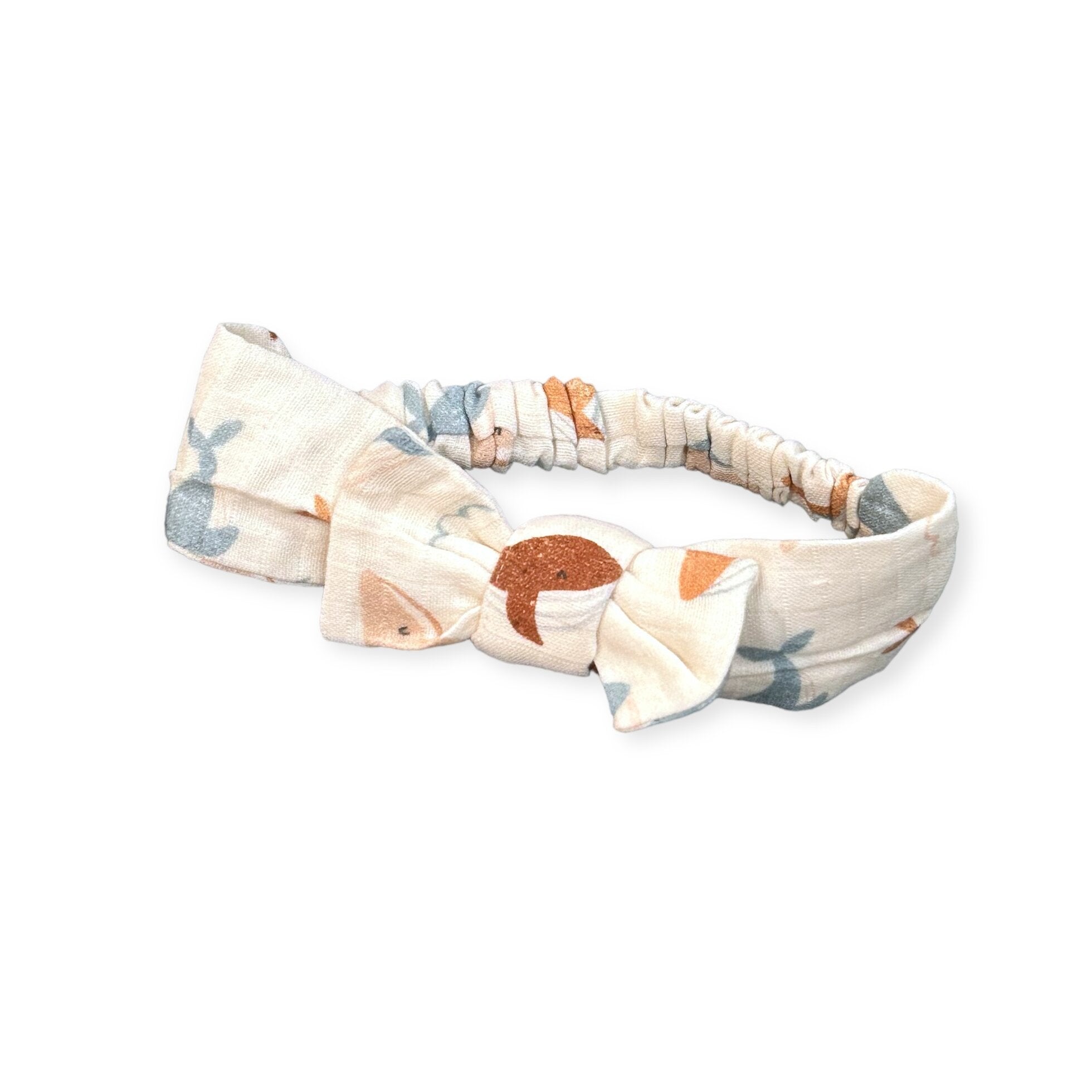 Whales Bow Baby Headband (Organic Muslin)