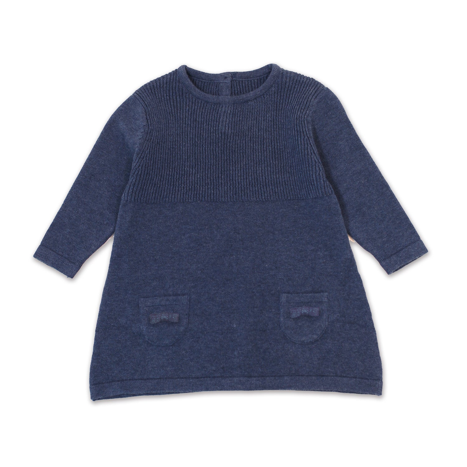 Milan Heather Organic Knit Long Sleeve A-Line Baby Dress - Indigo Heather