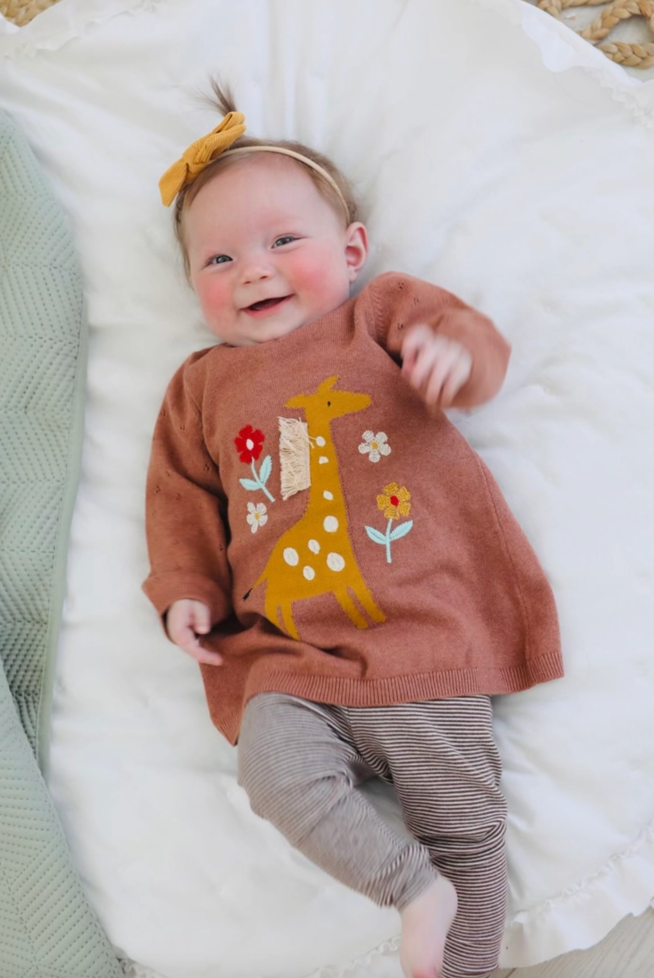 Floral Giraffe Embroidered Sweater knit Baby Dress (Organic)