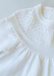 Milan White Pointelle & Pocket Sweater Knit Baby Dress (Organic)