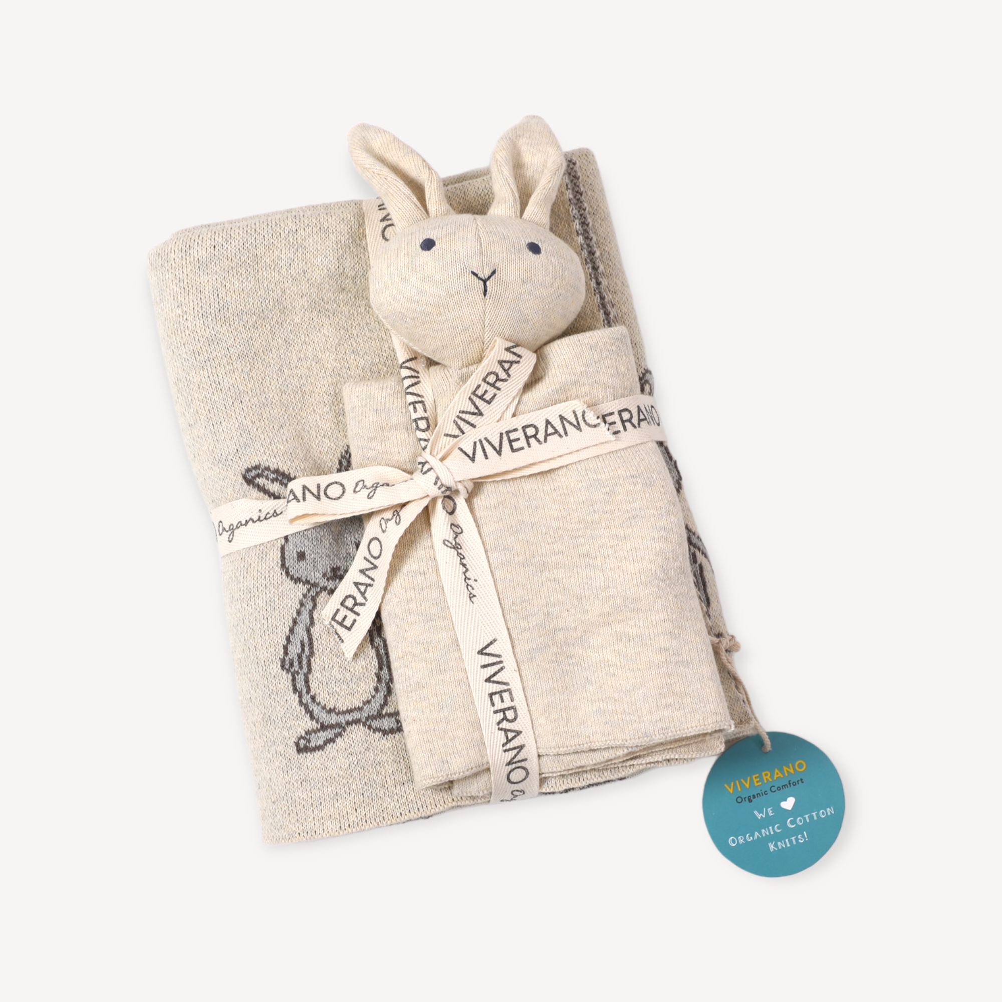 Bunny Mommy & Me Jacquard Knit Baby Blanket & Lovey Gift SET (Organic) by Viverano