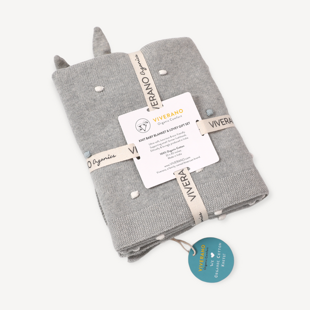 Bobble Jacquard Knit Baby Blanket & Lovey Gift SET (Organic) by Viverano