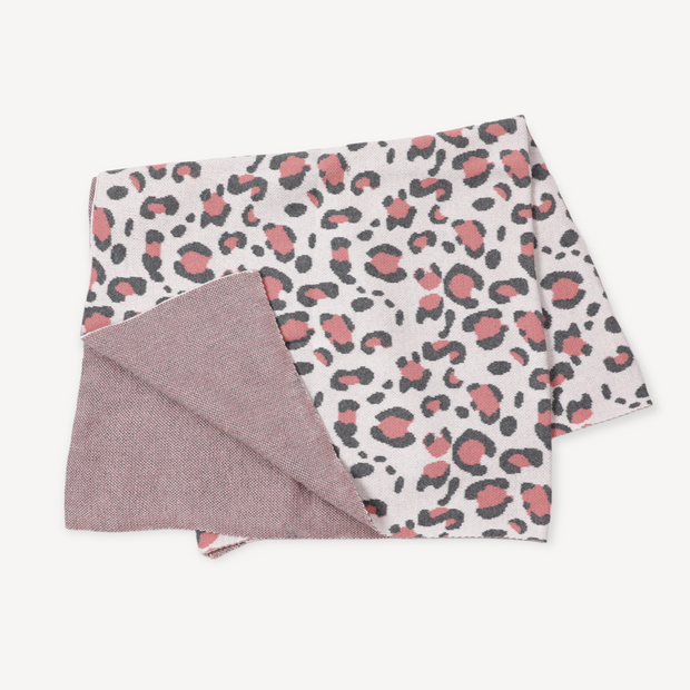 Pink Leopard Animal Jacquard Knit Baby Blanket & Bunny Lovey Gift SET (Organic) by Viverano