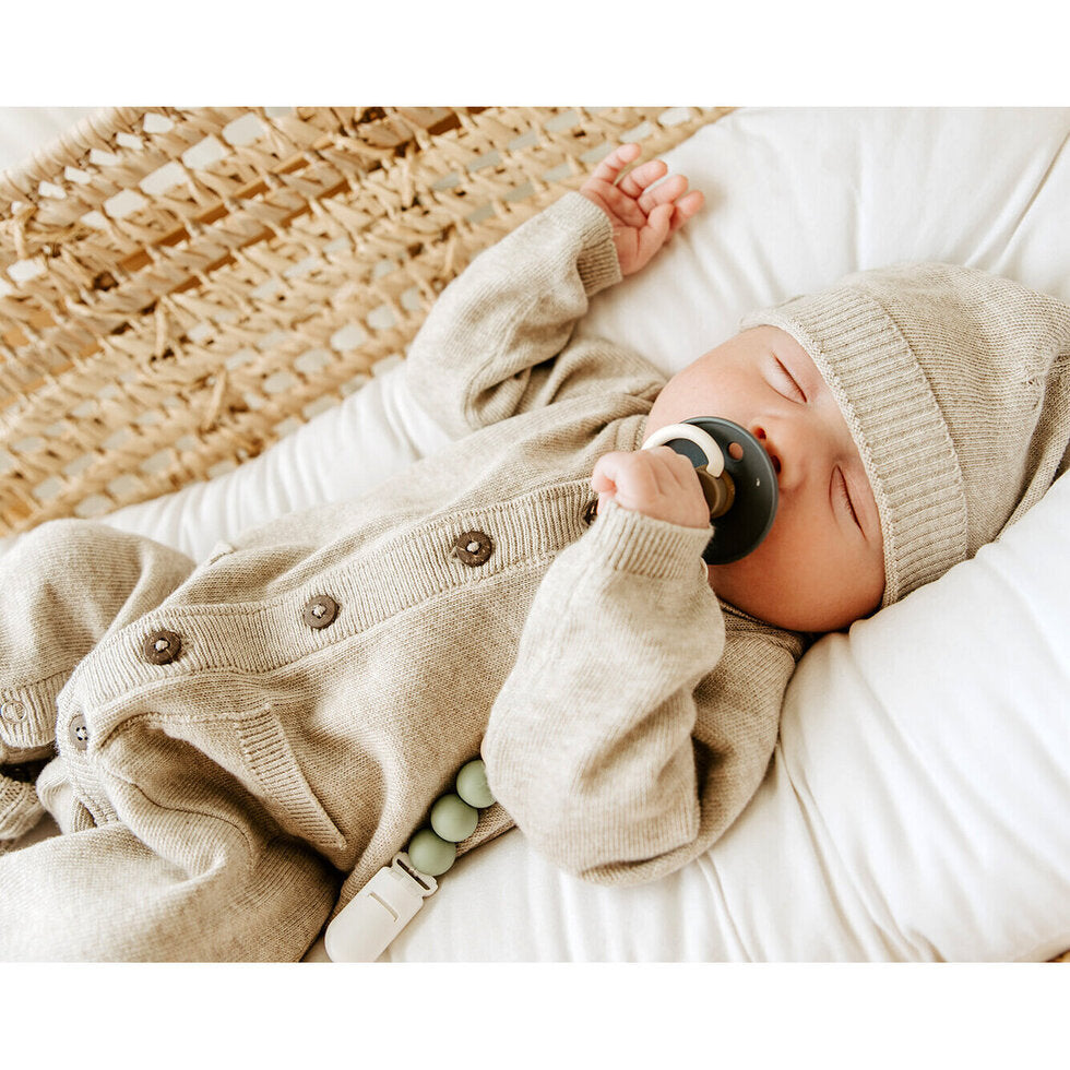 Milan Earthy Knit Baby Round Hat (Organic Cotton) - Dusty Blue