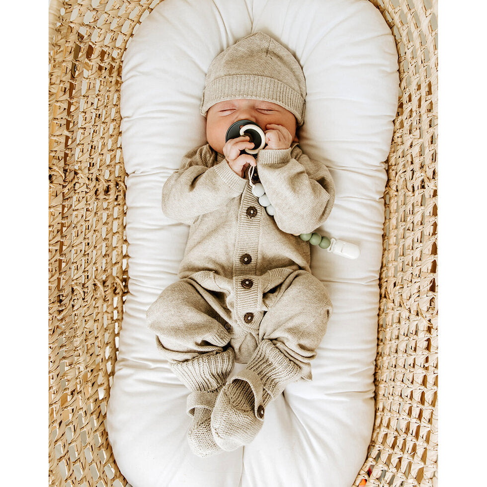 Milan Earthy Knit Baby Round Hat (Organic Cotton) - Dusty Blue