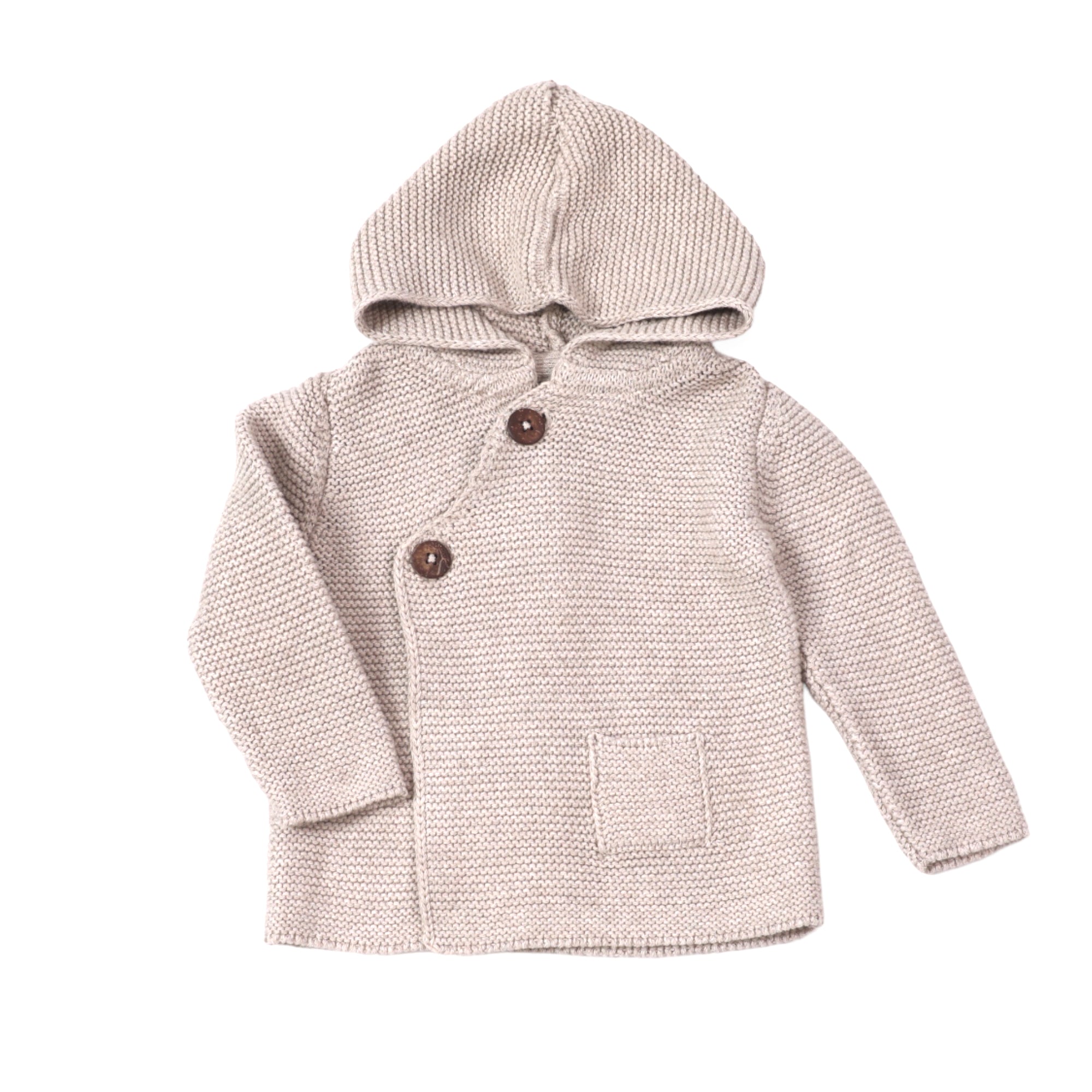 Milan Earthy Hooded Button Sweater Knit Baby Jacket (Organic Cotton)