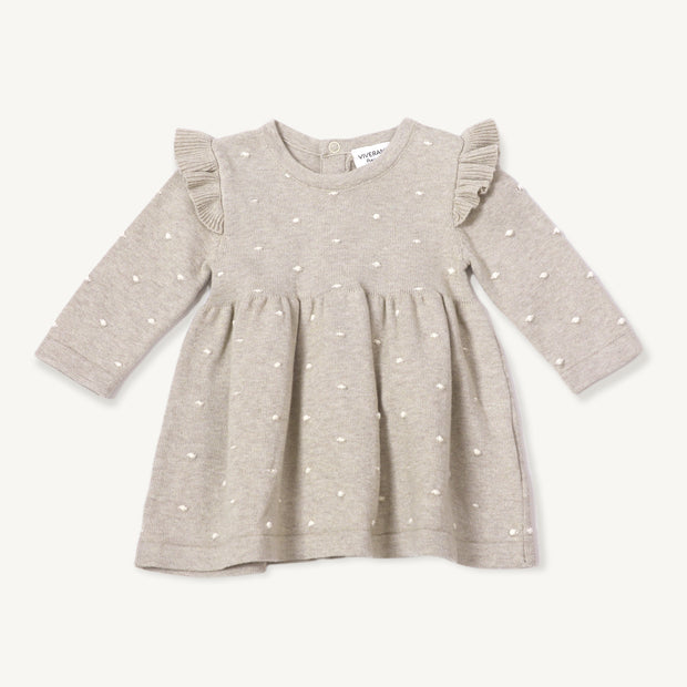 Milan Earthy Knit Ruffle & Bobble Girl Dress (Organic Cotton) Viverano Organic Baby Clothing