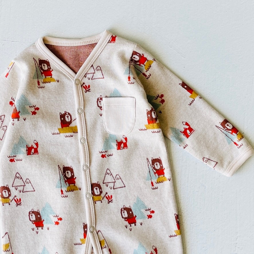 Camping Bear Classic Button Jacquard Baby Jumpsuit (Organic Cotton) by Viverano