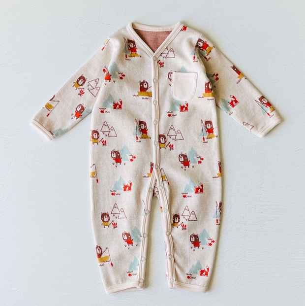 Camping Bear Classic Button Jacquard Baby Jumpsuit (Organic Cotton) by Viverano