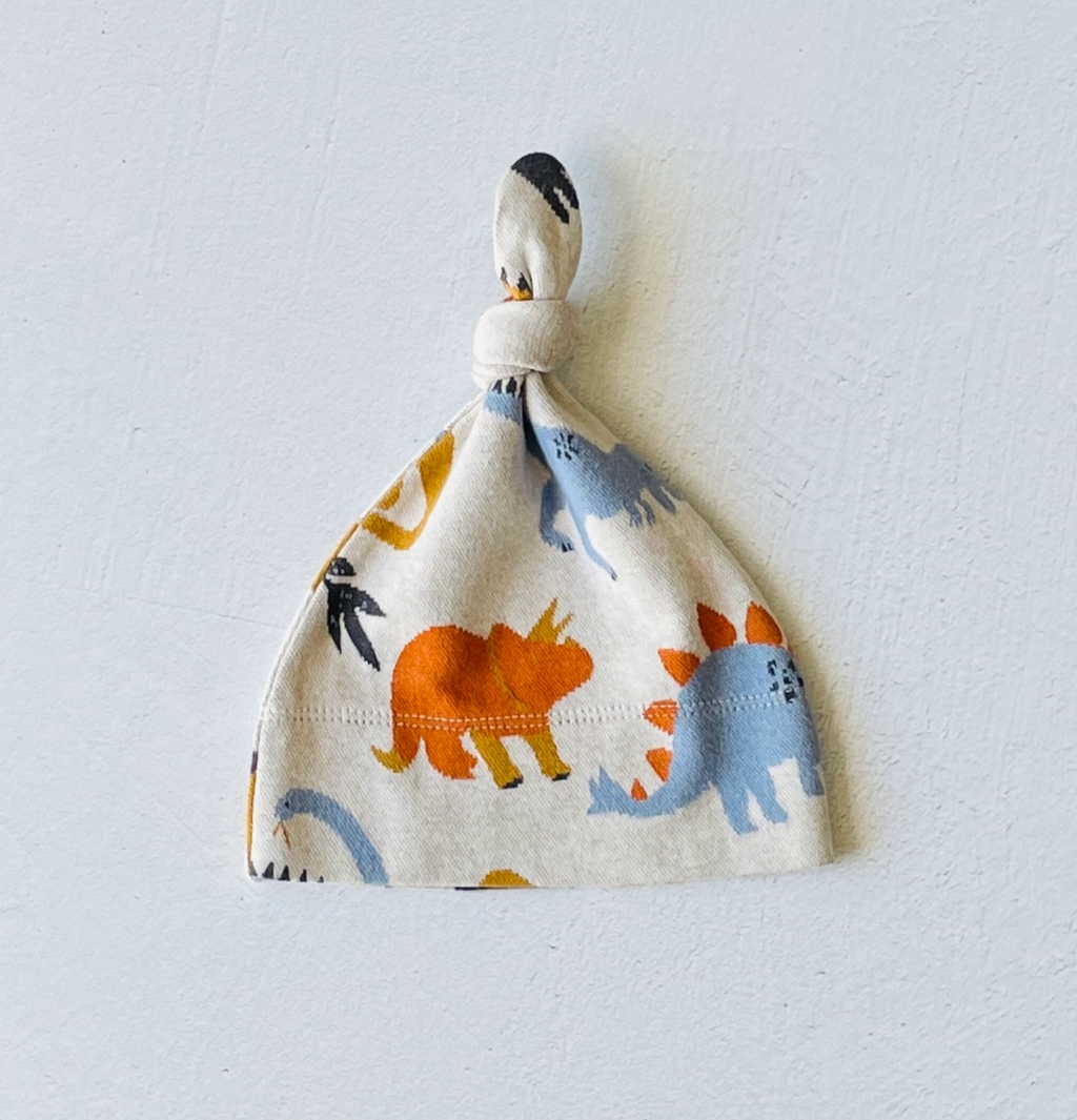Babyhug 100% Cotton Knit Dino Printed Cap White - Diameter 10.5 cm