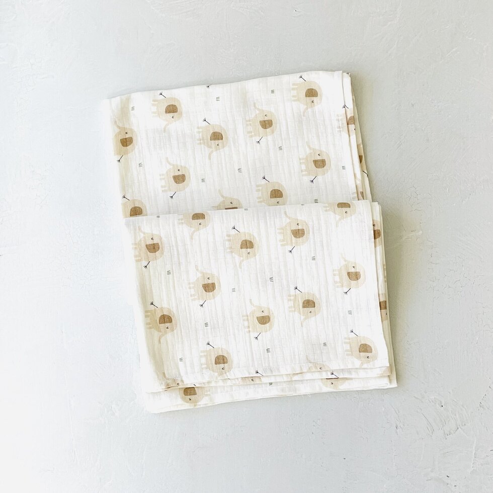 Elephant Baby Swaddle Blanket (Organic Muslin)