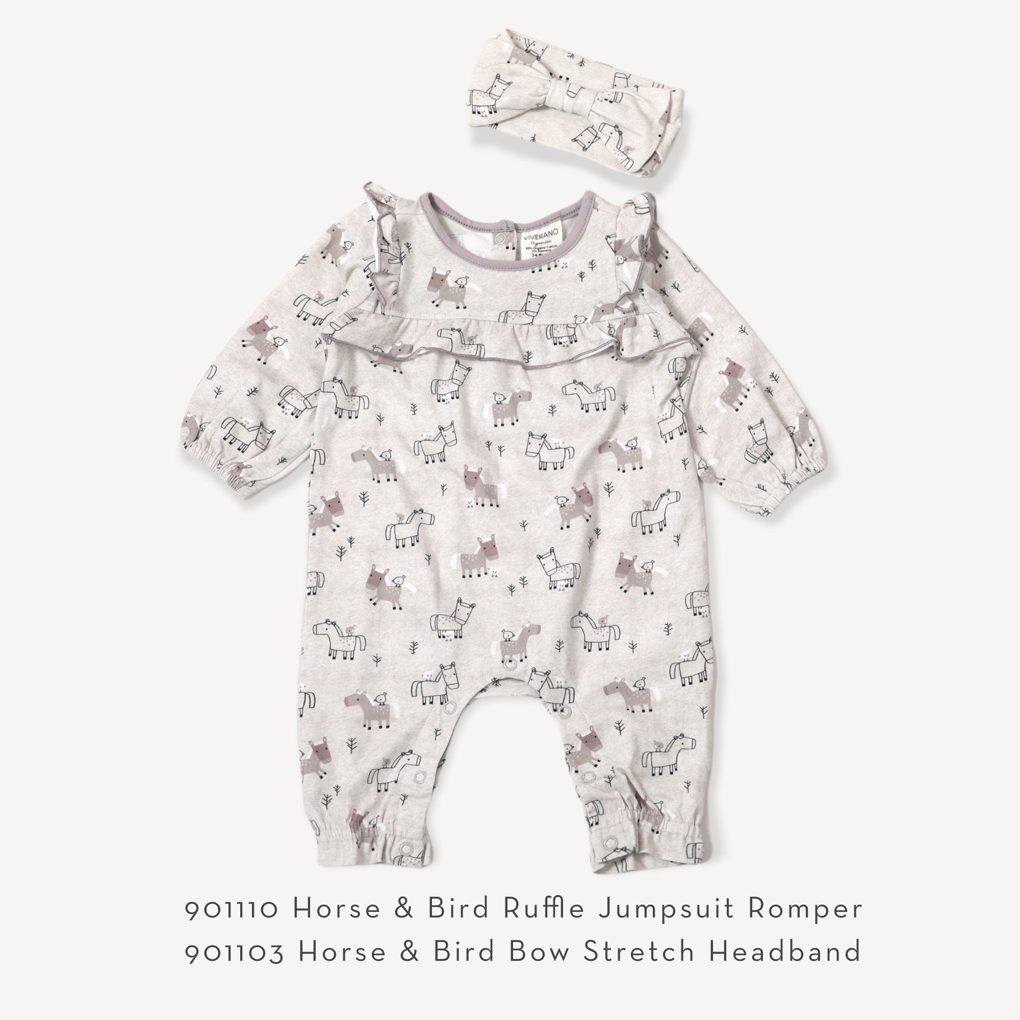 Horse & Bird Ruffle Baby Jumpsuit (Organic Cotton)