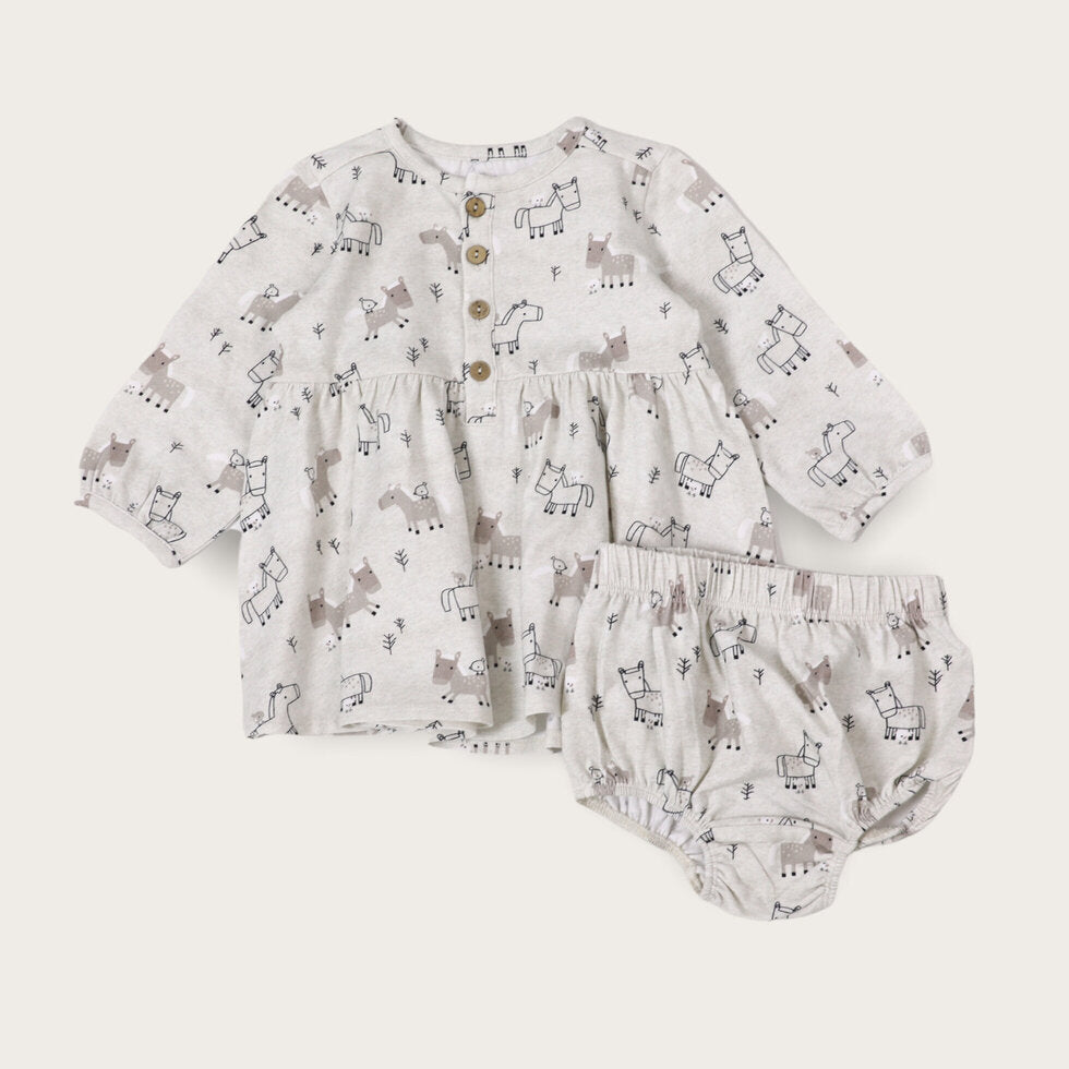 Bamboo Jersey Flare Dress with Bloomer: Deer Forest Print / 3T