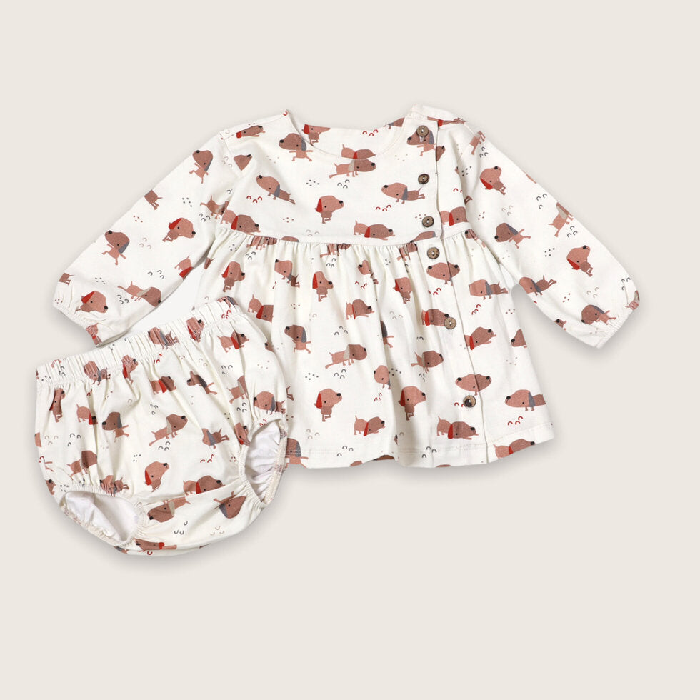 Yoga Dog Side Button Baby Dress+Bloomer Set (Organic Cotton)