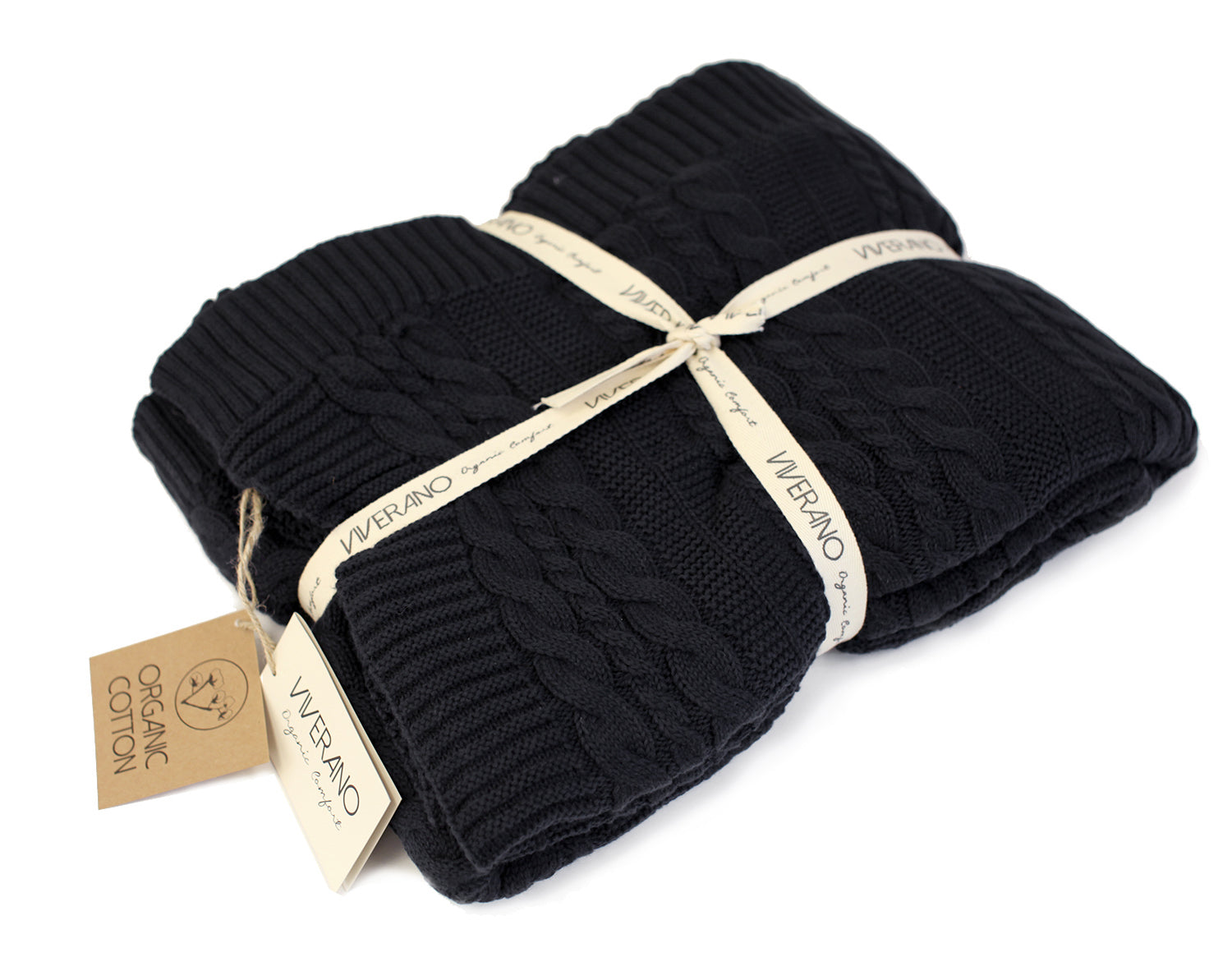 Viverano Organic Cotton Cozy Soft Cable Knit Throw Blanket