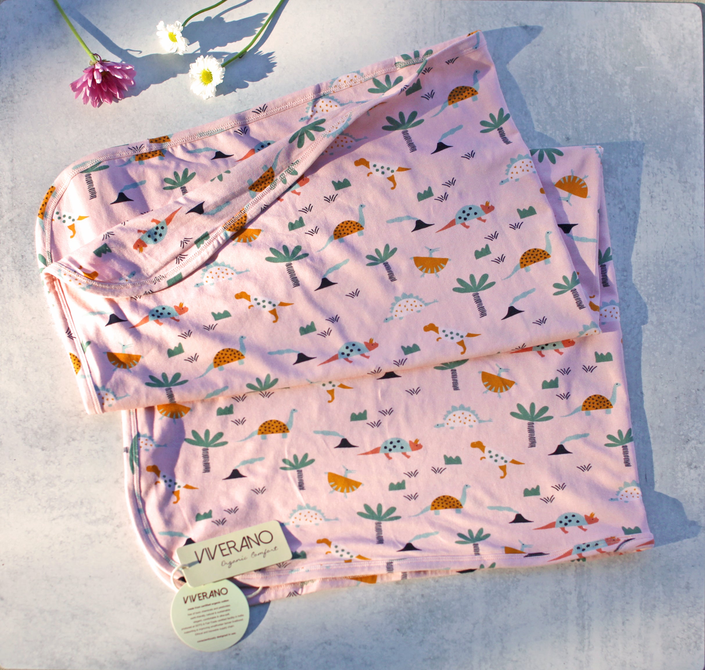 Organic Cotton Dino Reversible Blanket for Babies by Viverano