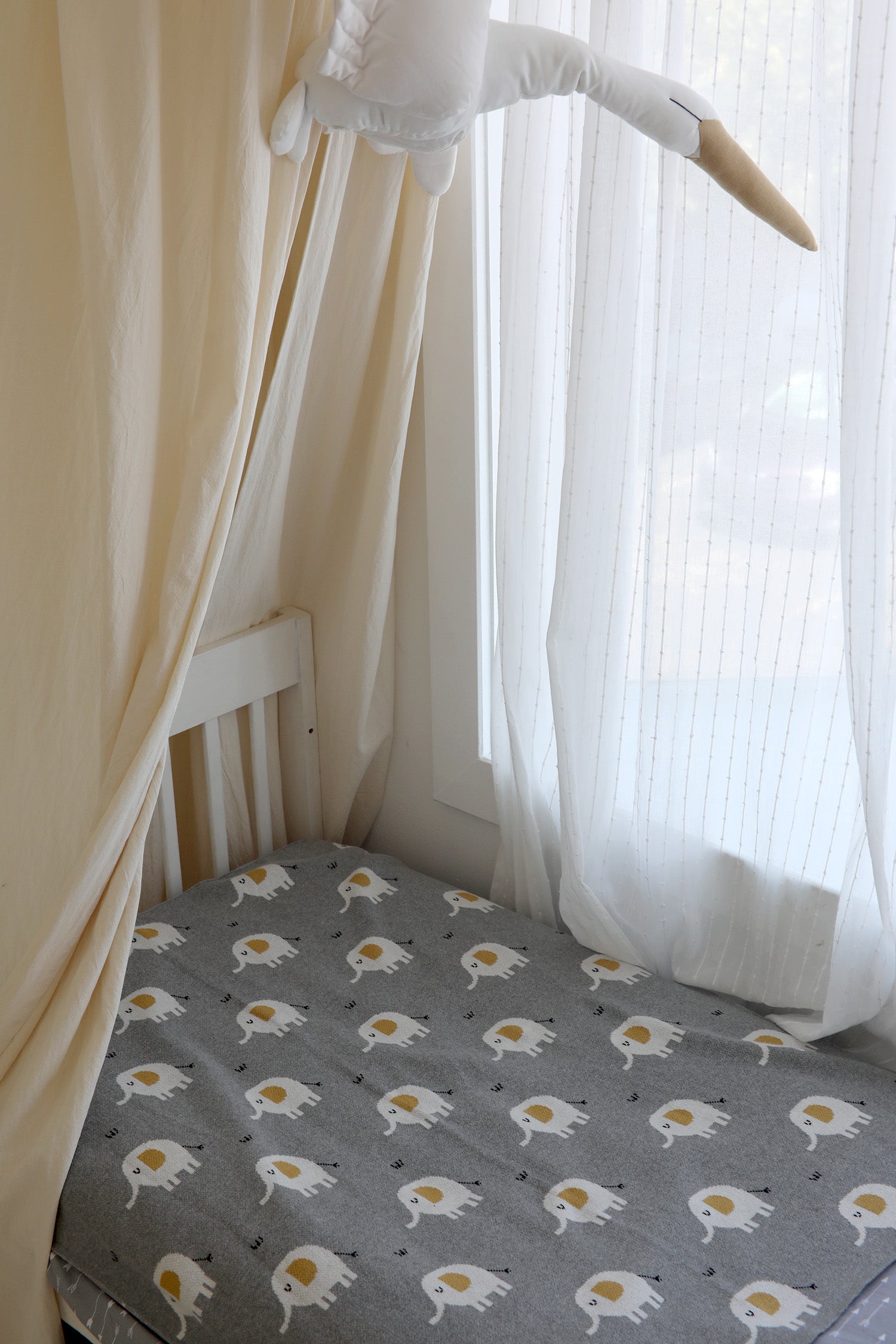 Elephant - Jacquard Knit Baby Blanket & Lovey SET (Organic) - On Bed